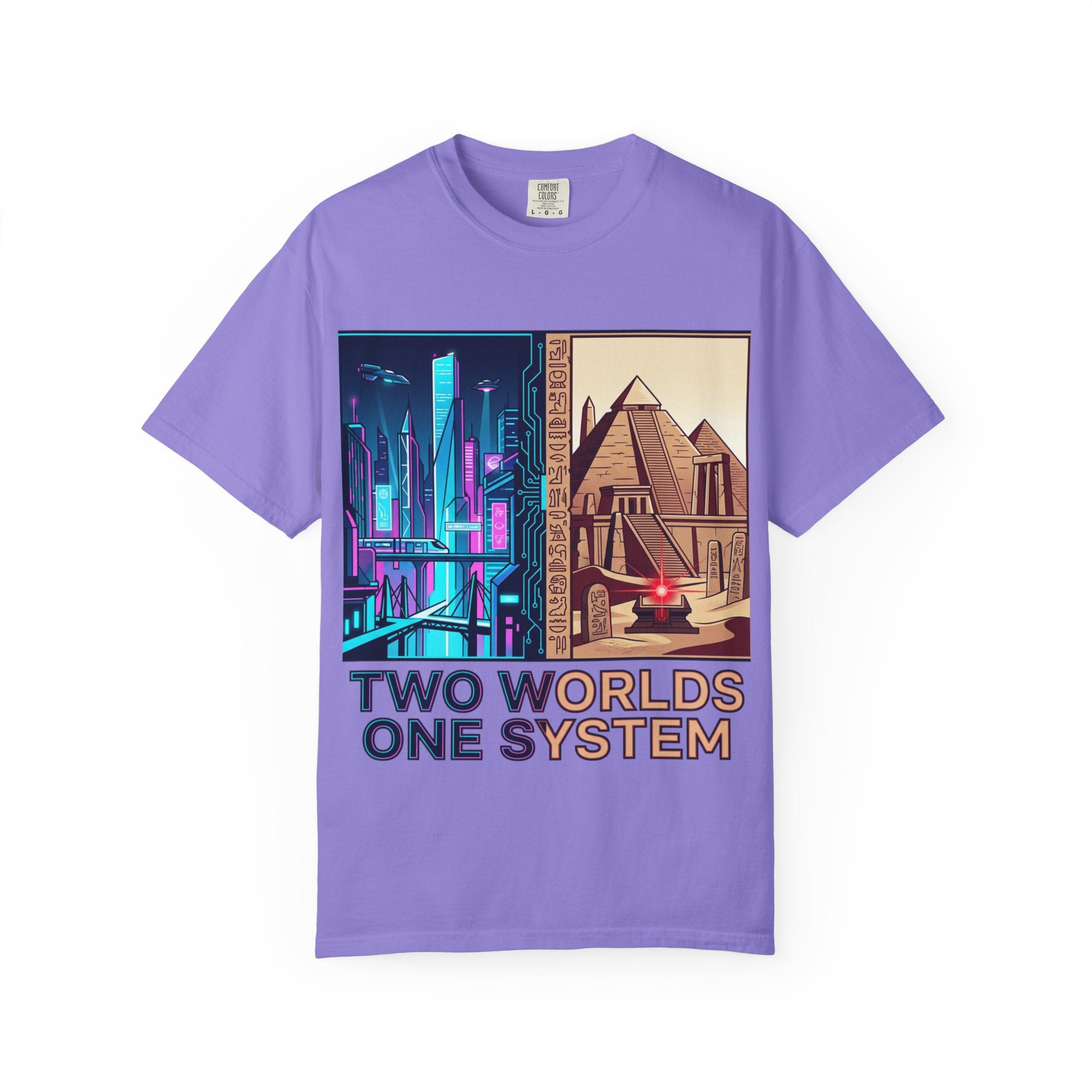 Power Runs Black PRB Blue Technopolis/ Red Dominion Two Worlds One System T-Shirt by Power Runs Black