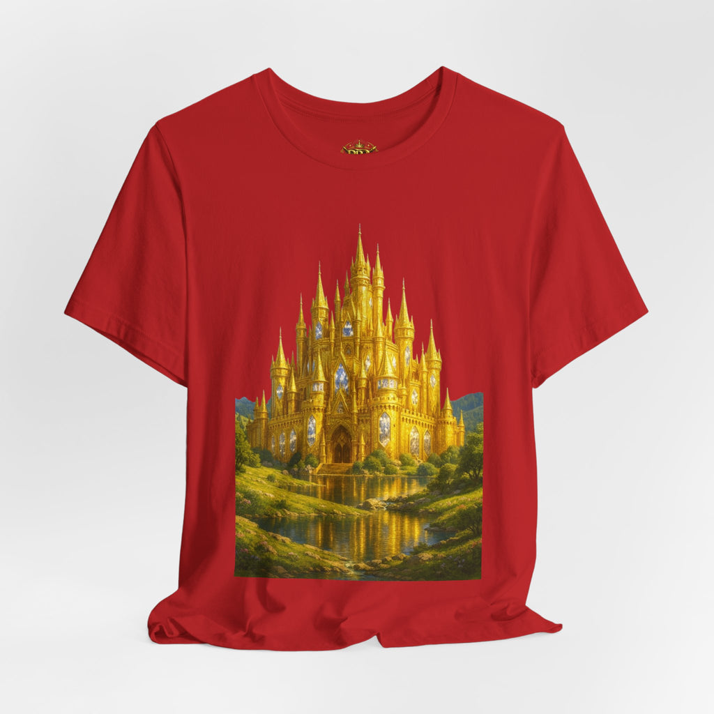 PRB Golden Fantasy Castle Tee | Magical Kingdom Illustration, Fairytale Scene by Printify