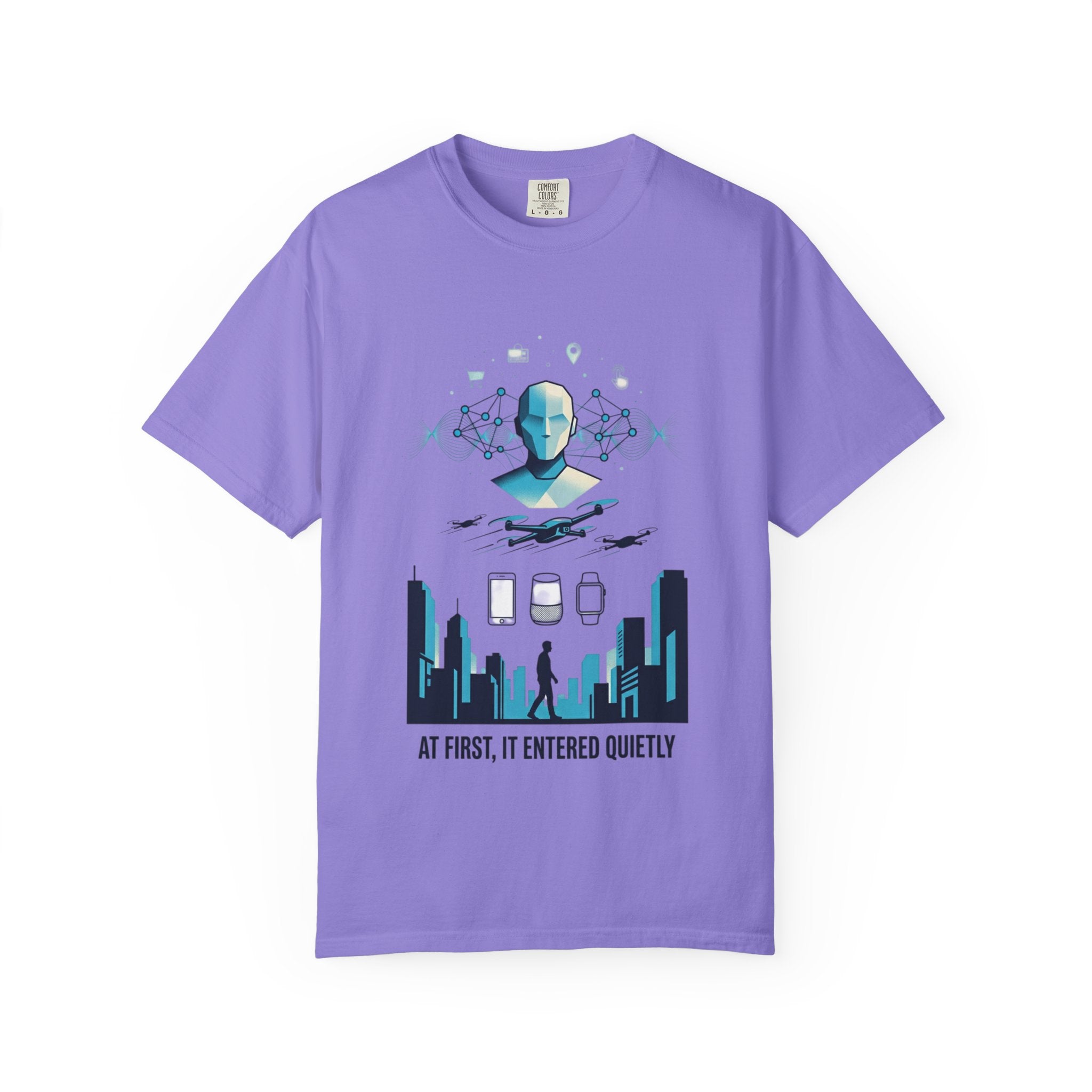 Power Runs Black AI Metropolis T-Shirt — 'At First, It Entered Quietly' Cybercity Graphic Tee by Concepts VS Entertainment/Tiktok shop