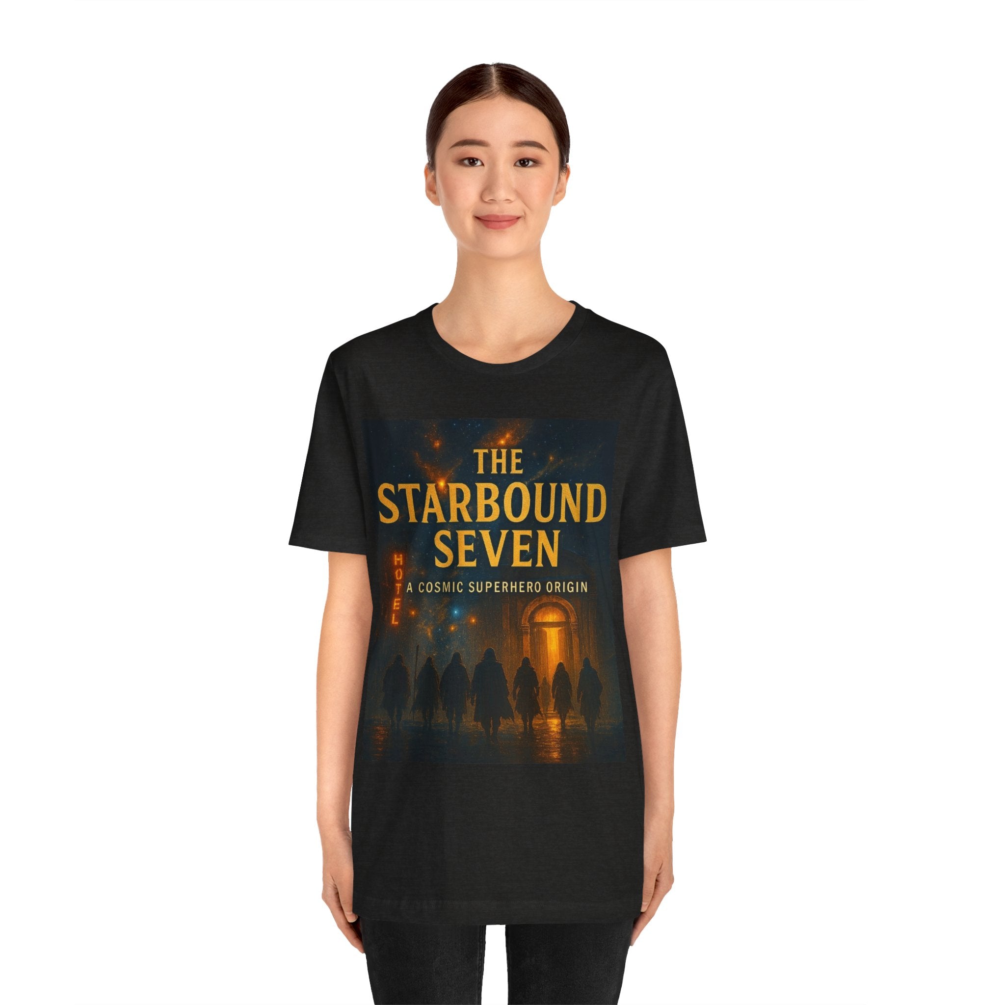 Power Runs Black PRB The Starbound Seven Tee – Retro Cosmic Superhero Poster Shirt by Power Runs Black