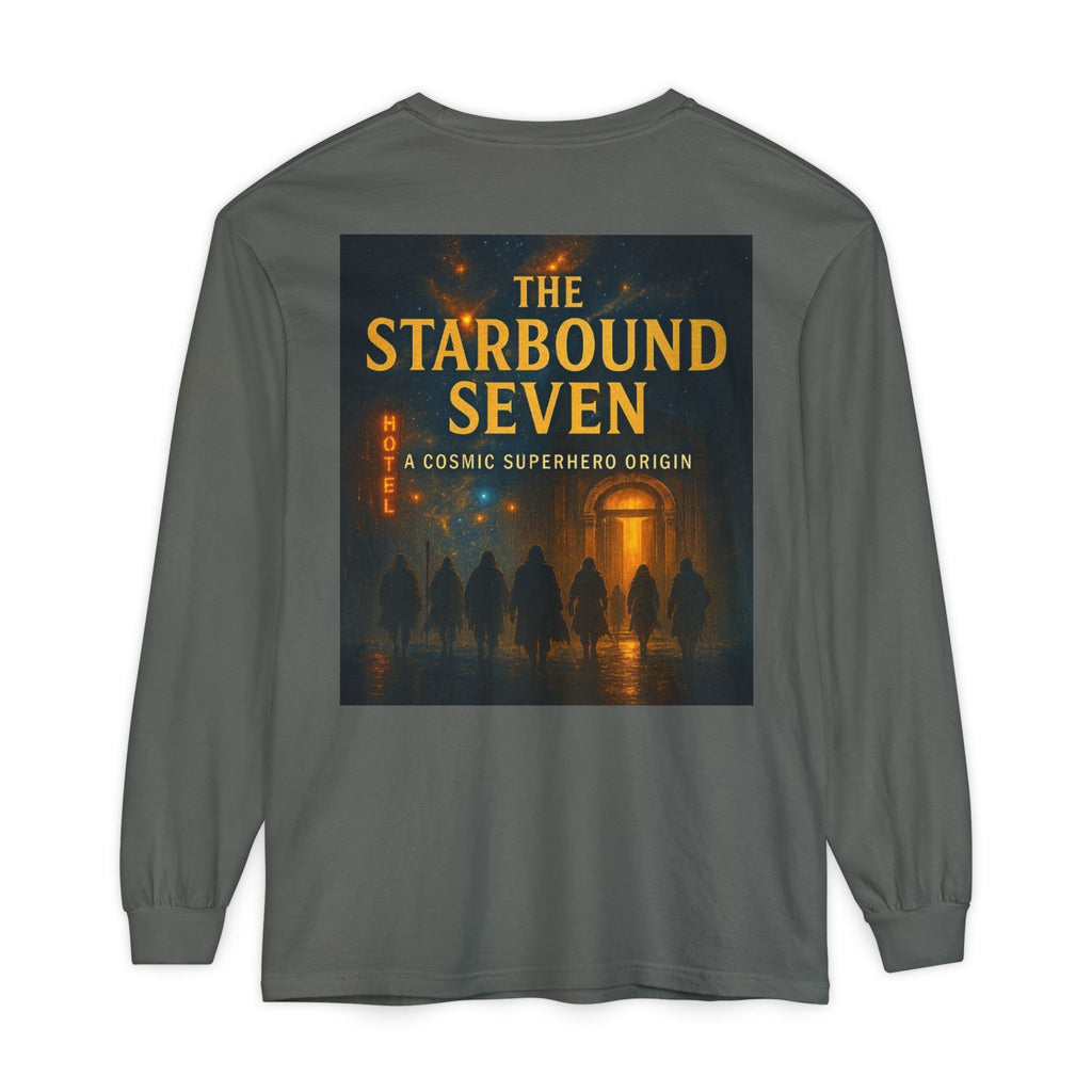 PRB The Starbound Seven graphic long sleeve shirt | cosmic superhero poster by Power Runs Black