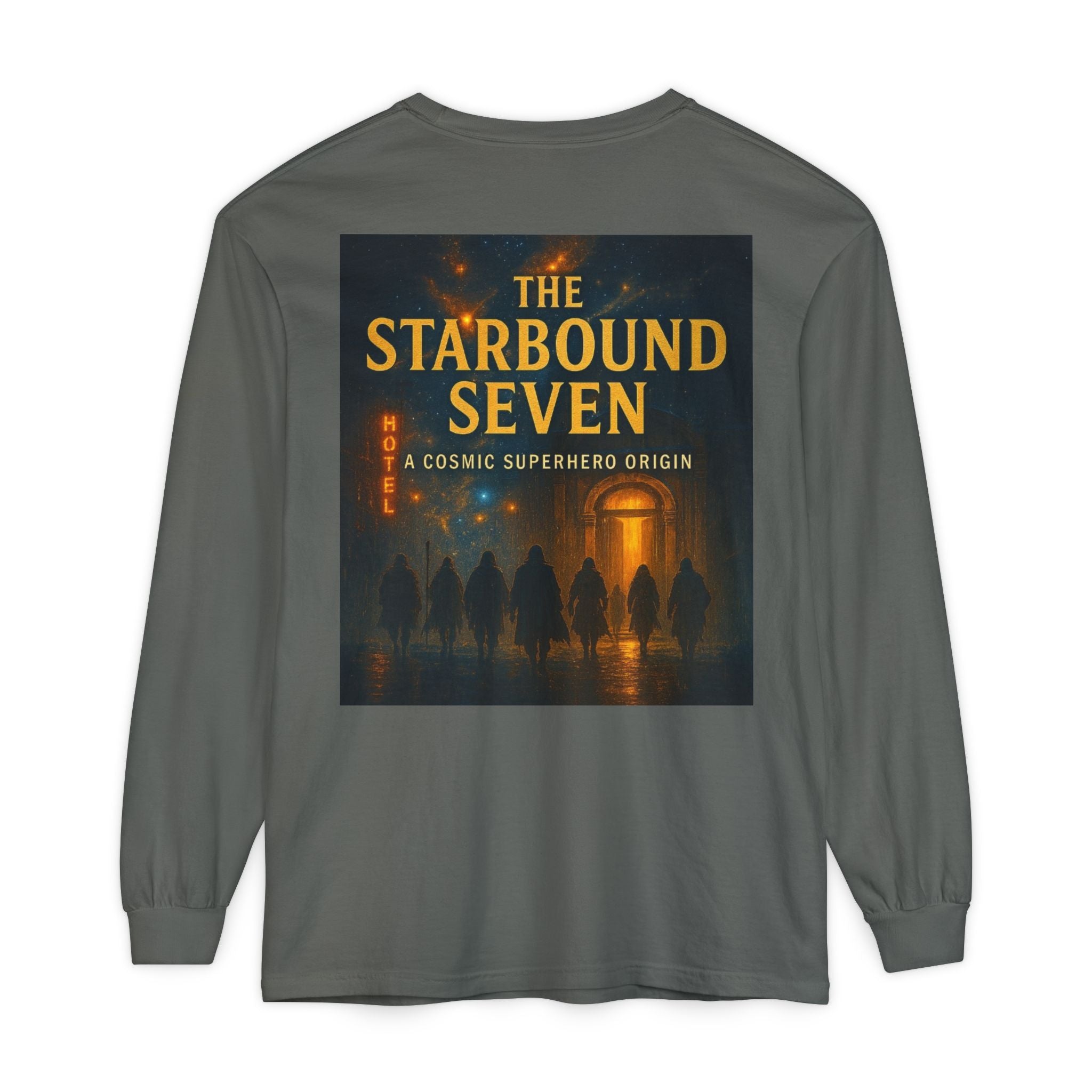 PRB The Starbound Seven graphic long sleeve shirt | cosmic superhero poster by Power Runs Black