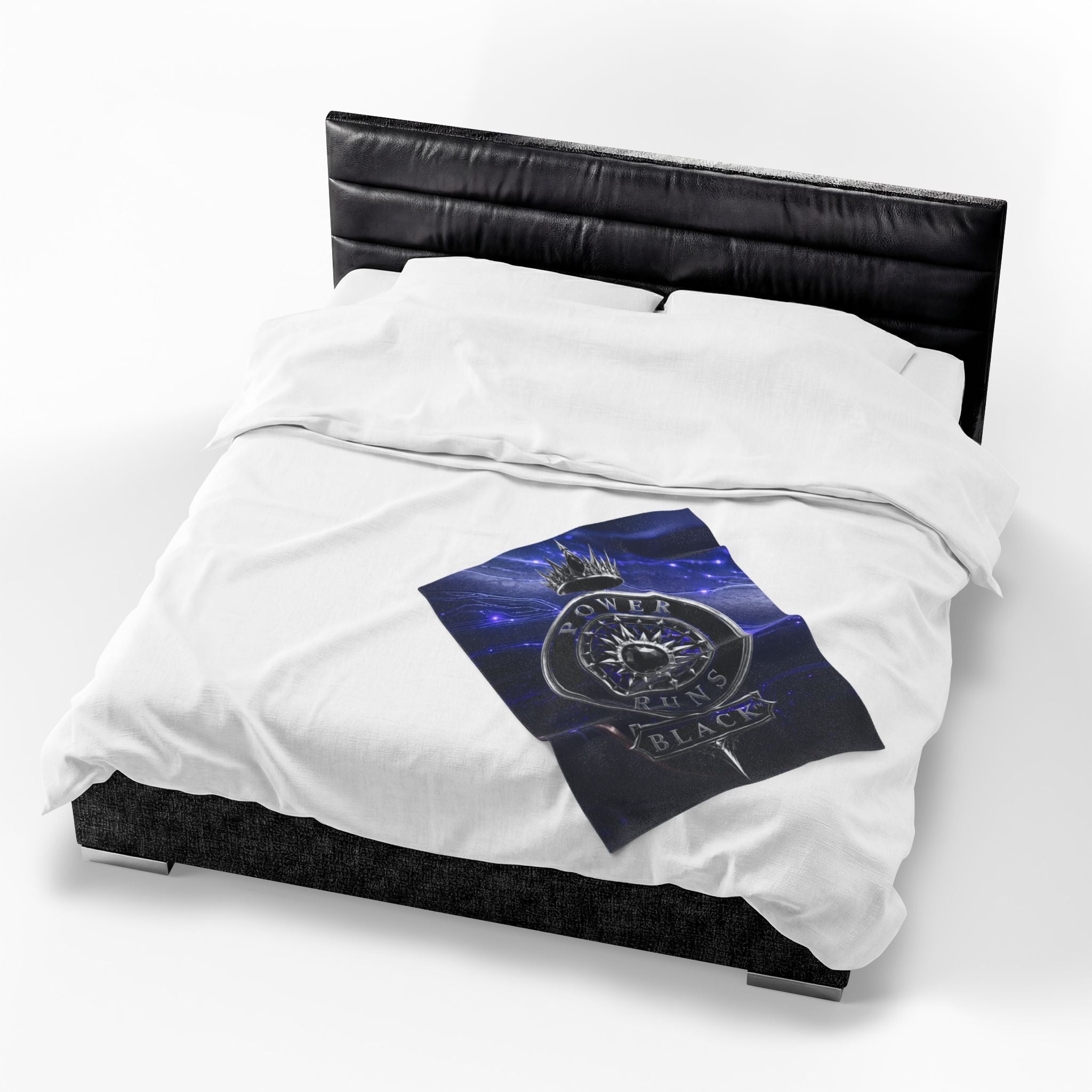 Power Runs Black Velveteen Plush Blanket – Galactic Crown Emblem by Power Runs Black
