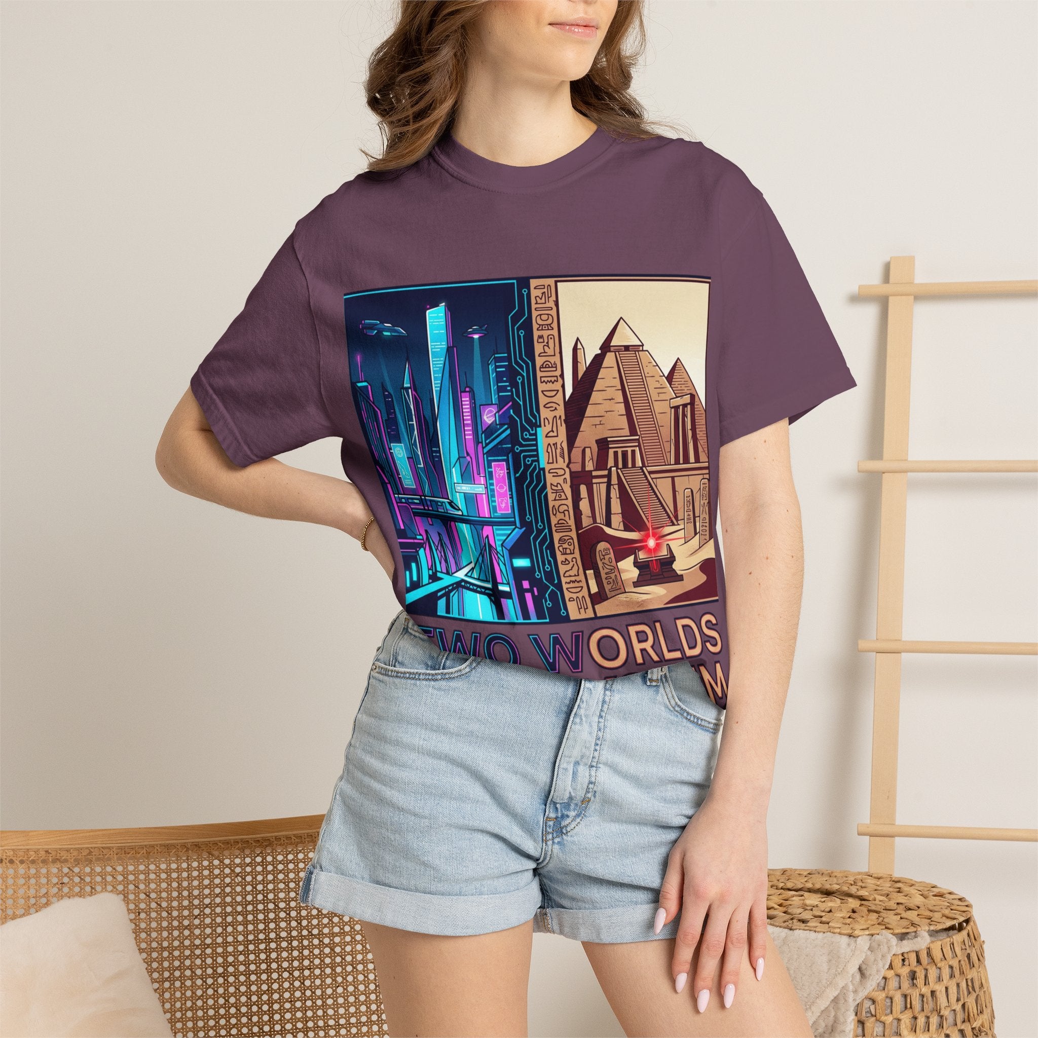 Power Runs Black PRB Blue Technopolis/ Red Dominion Two Worlds One System T-Shirt by Power Runs Black