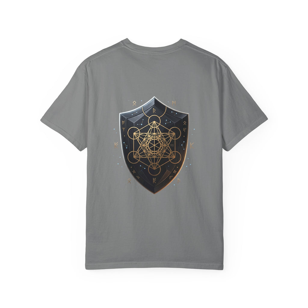 Power Runs Black Mystic Compass Disc T-Shirt — Geometric Gold & Black Emblem Tee by Printify