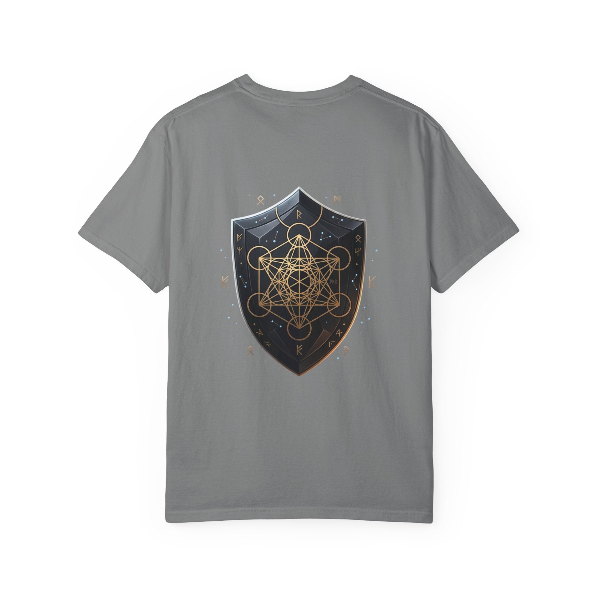 Power Runs Black Mystic Compass Disc T-Shirt — Geometric Gold & Black Emblem Tee by Printify