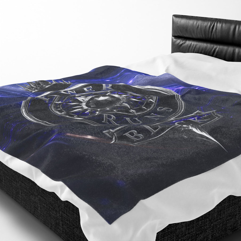 Power Runs Black Velveteen Plush Blanket – Galactic Crown Emblem by Power Runs Black