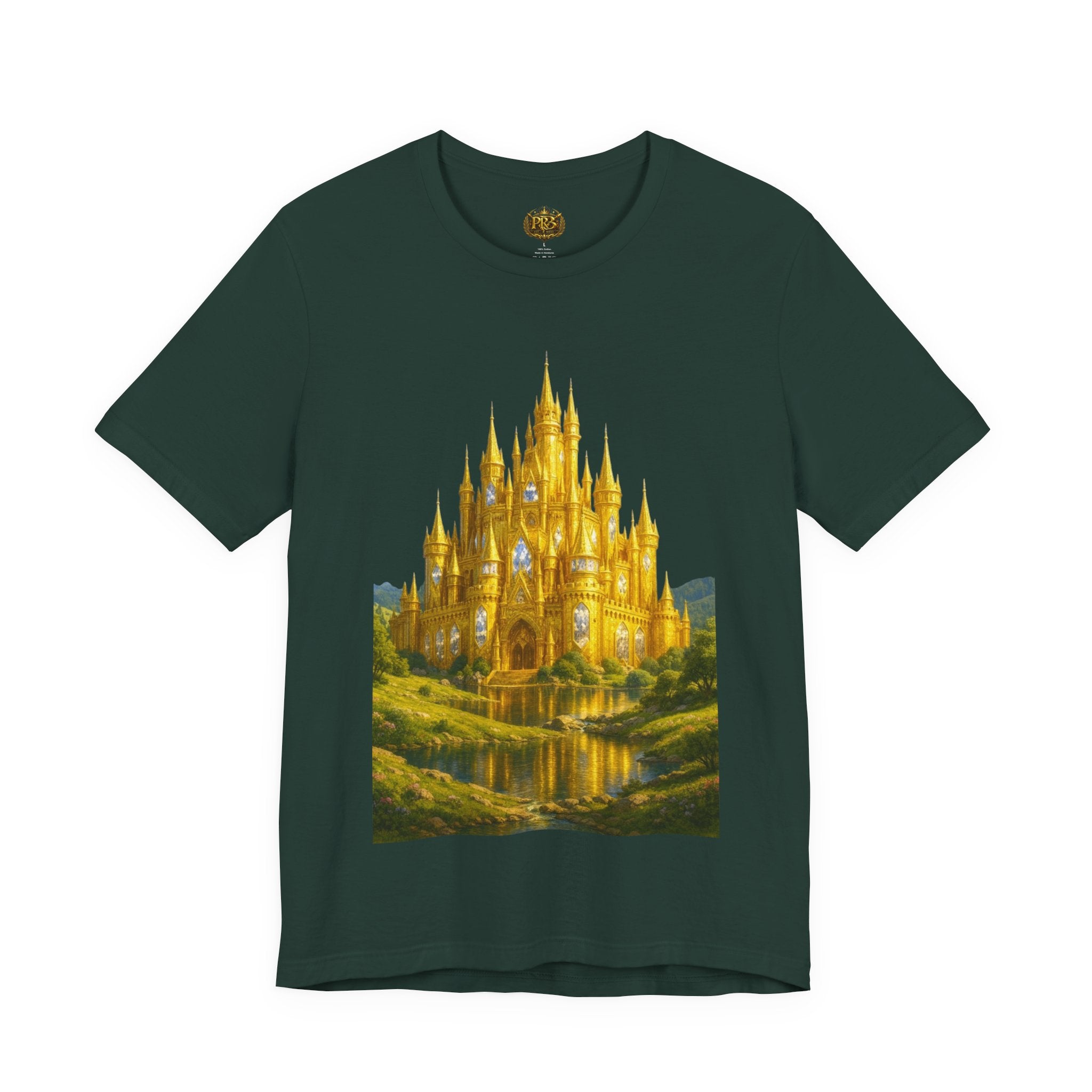PRB Golden Fantasy Castle Tee | Magical Kingdom Illustration, Fairytale Scene by Printify