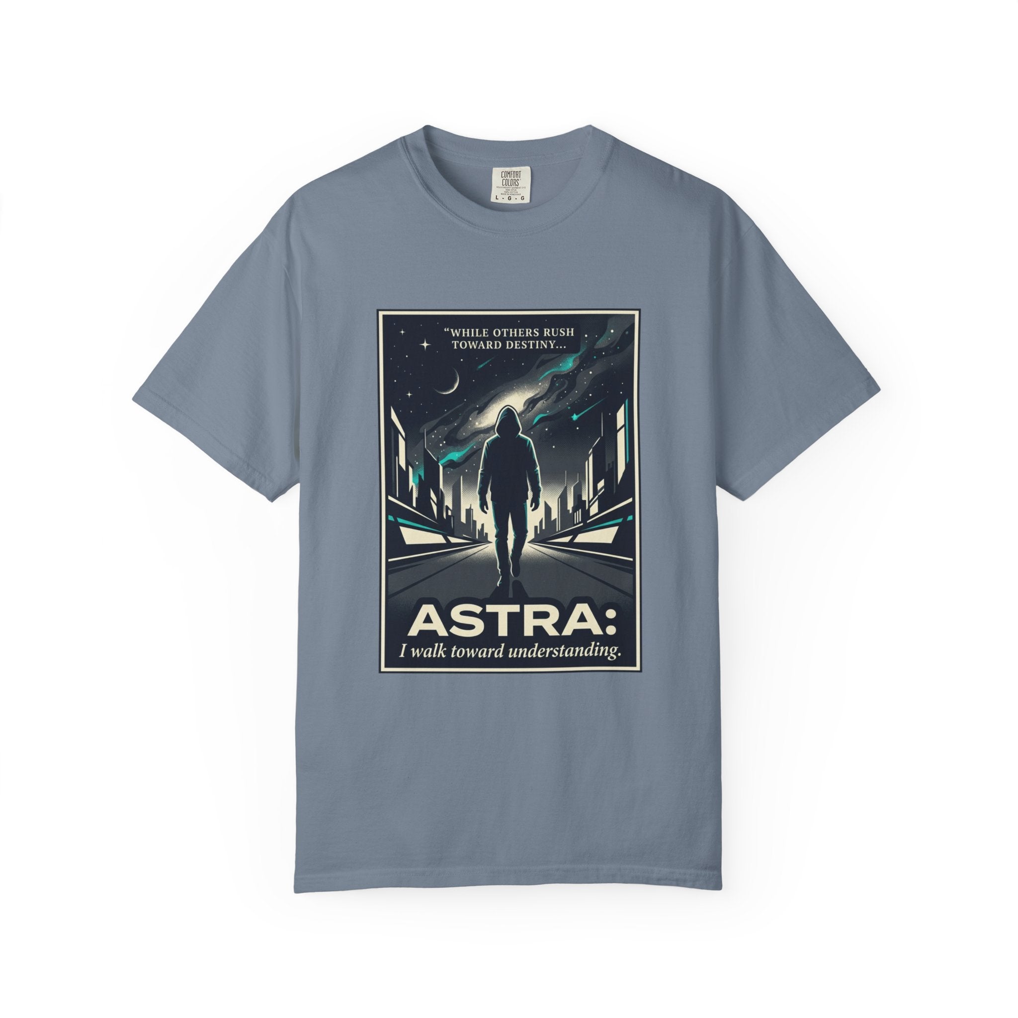 Power Runs Black Astra Sci‑Fi Graphic T-Shirt — "I walk toward understanding" Poster Design by Power Runs Black