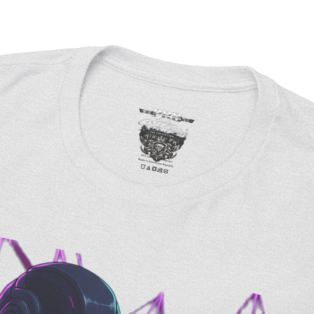Power Run Black PRB Pretty Rich Bitch The Collection Purple Heart Cyberpunk Knight T-Shirt | Futuristic Armor Sci‑Fi Tee by Printify