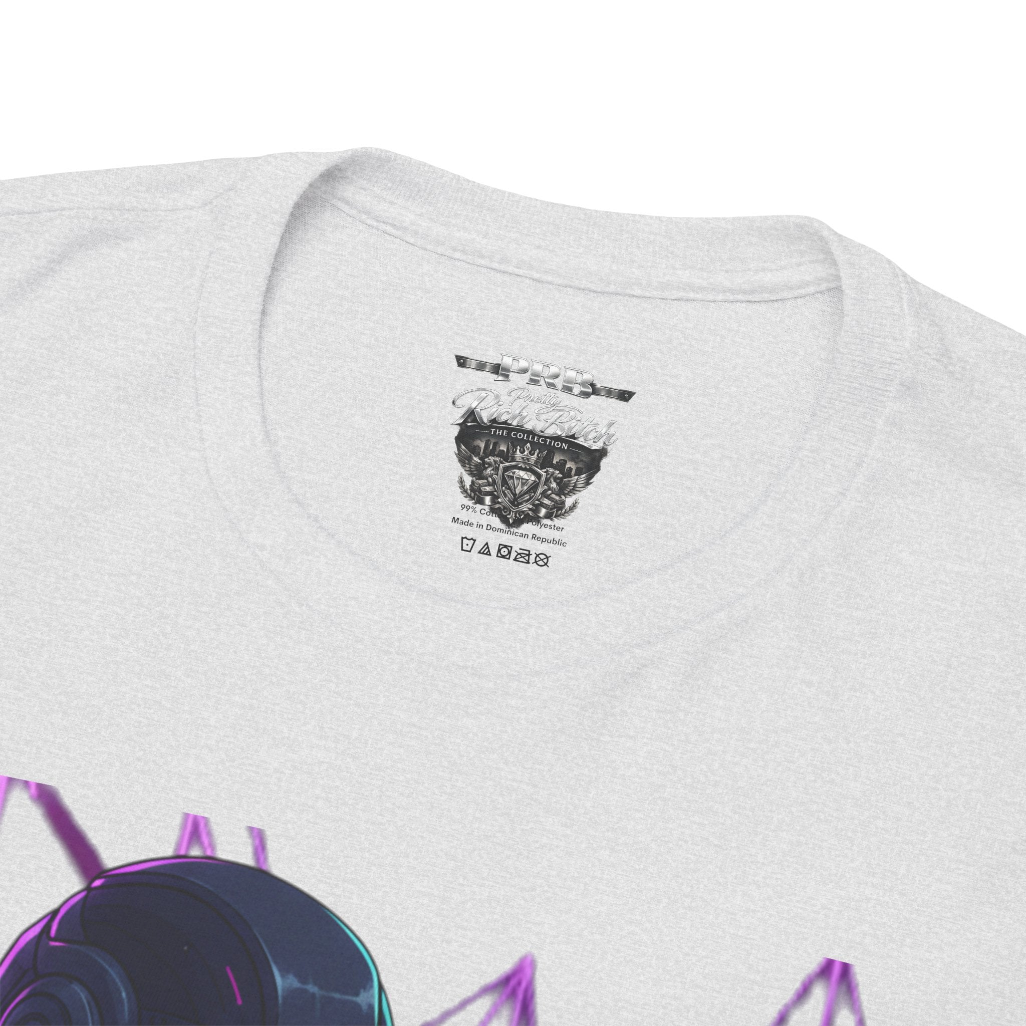 Power Run Black PRB Pretty Rich Bitch The Collection Purple Heart Cyberpunk Knight T-Shirt | Futuristic Armor Sci‑Fi Tee by Printify