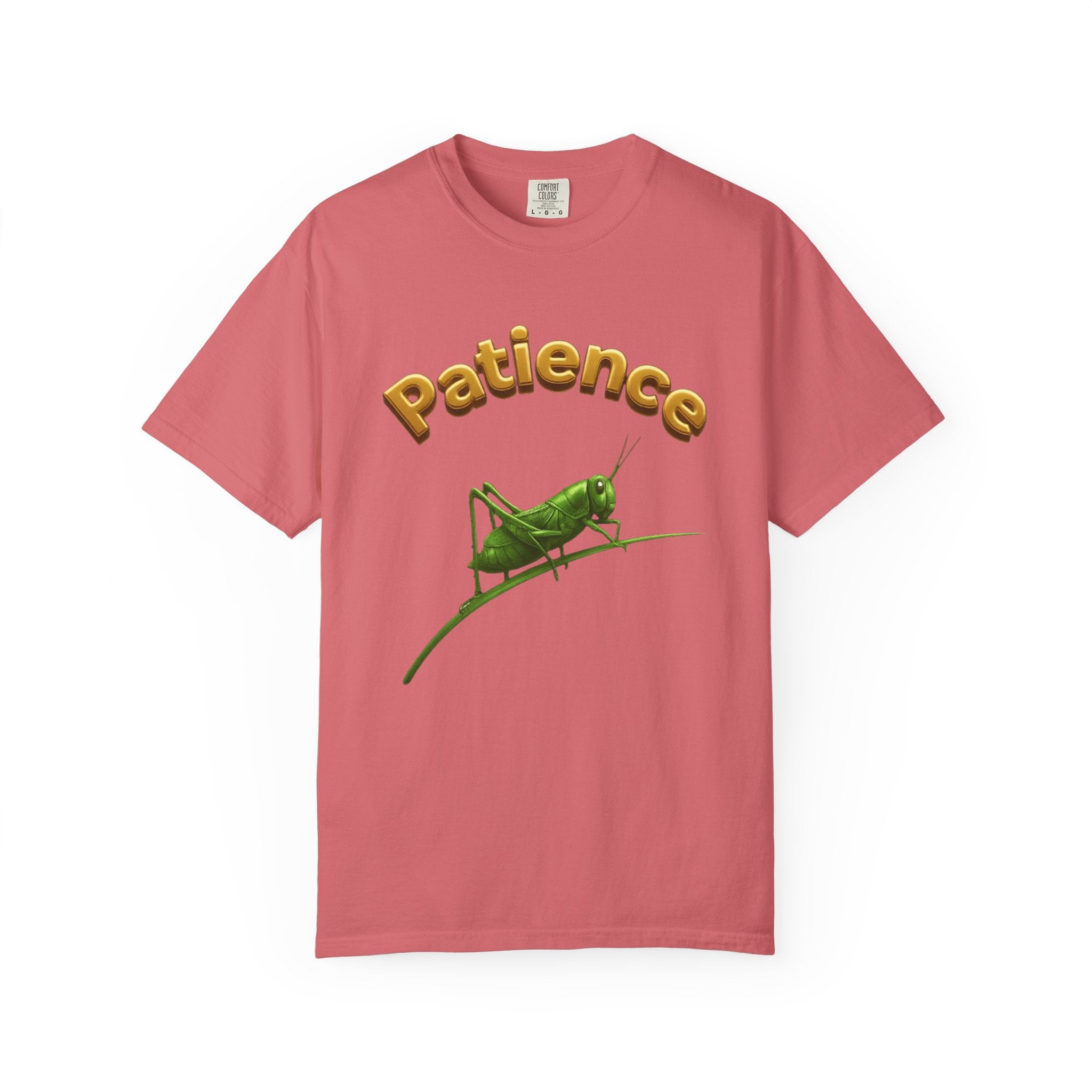 PRB Patience Grasshopper T-shirt | Green Grasshopper Illustration, Positive Quote by Power Runs Black