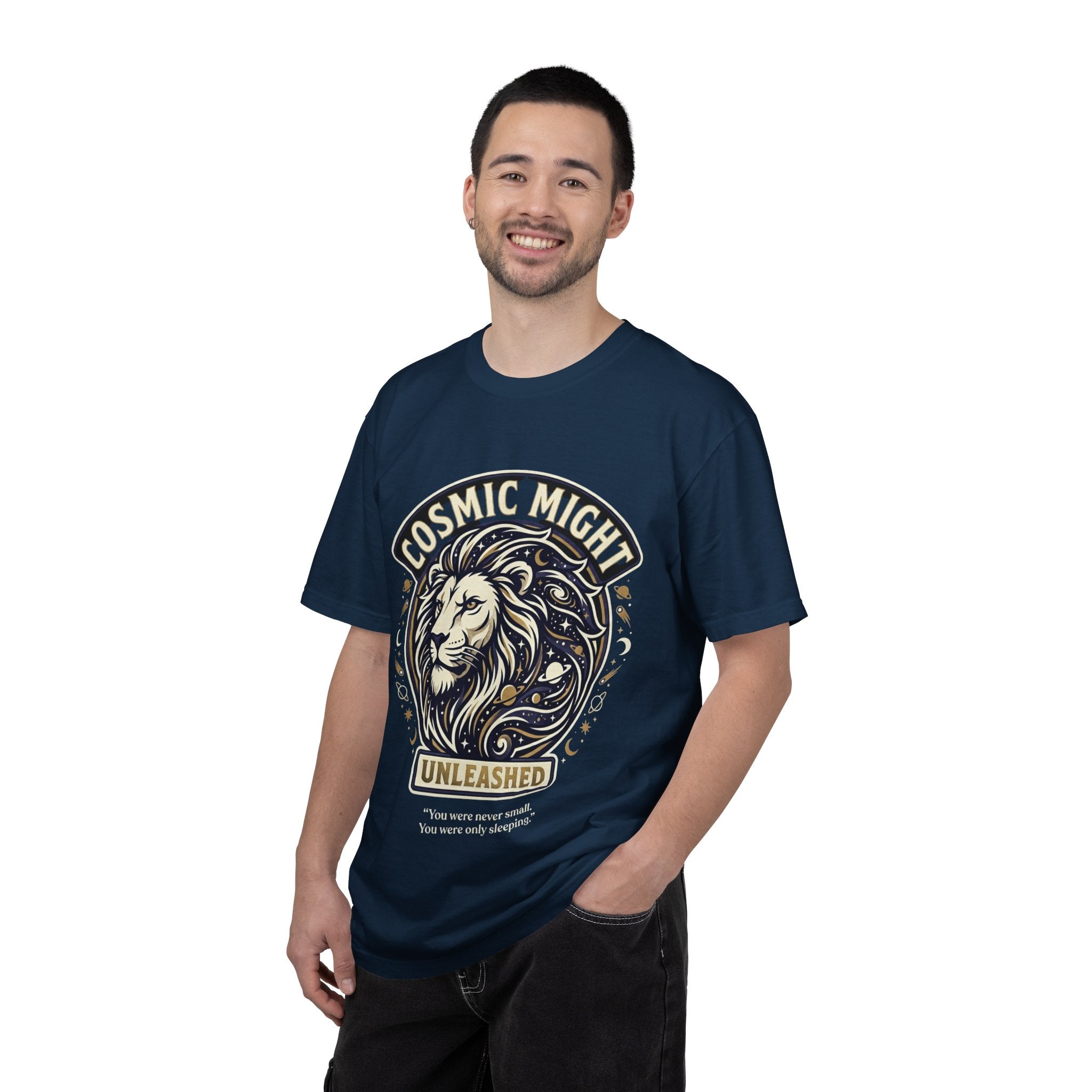 PRB Starforged Flex Cosmic Might Unleashed Lion Graphic T-Shirt — "Unleashed" Inspirational Lion Tee by Power Runs Black
