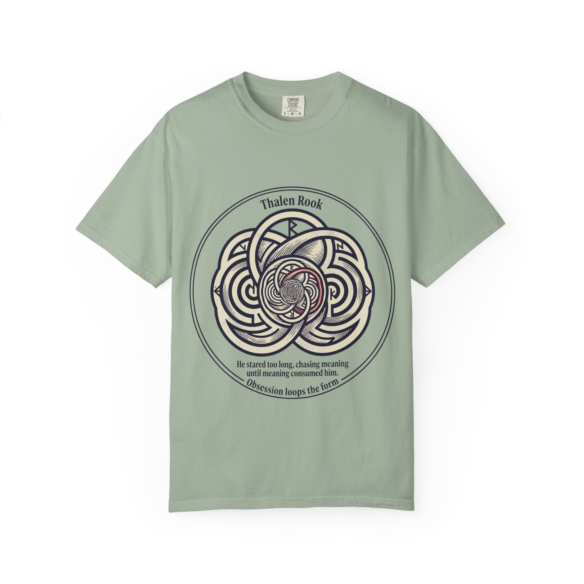 Power Runs Black PRB Thalen Rook Celtic Knot Graphic T-Shirt — "He stared too long..." Quote Tee by Printify