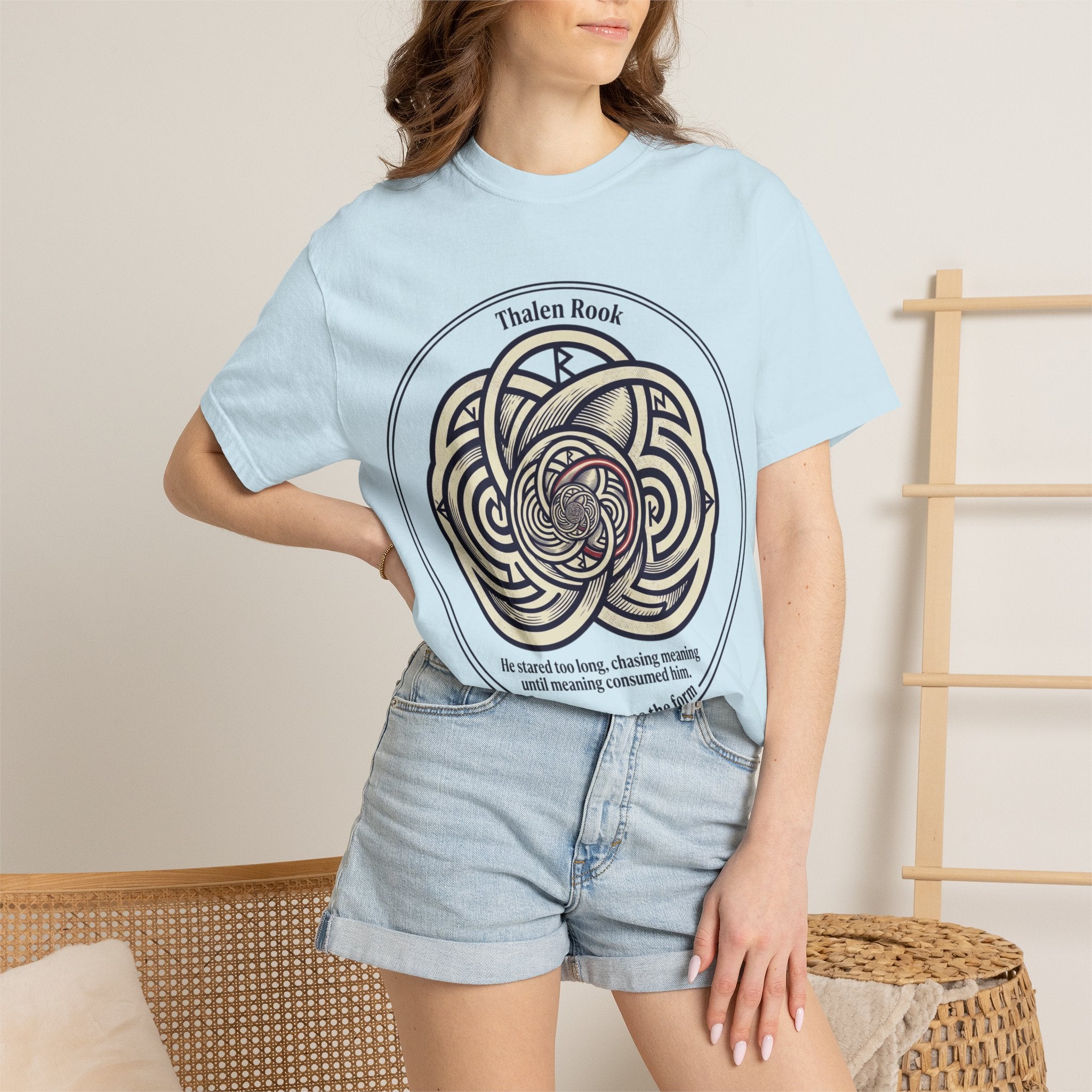 Power Runs Black PRB Thalen Rook Celtic Knot Graphic T-Shirt — "He stared too long..." Quote Tee by Power Runs Black