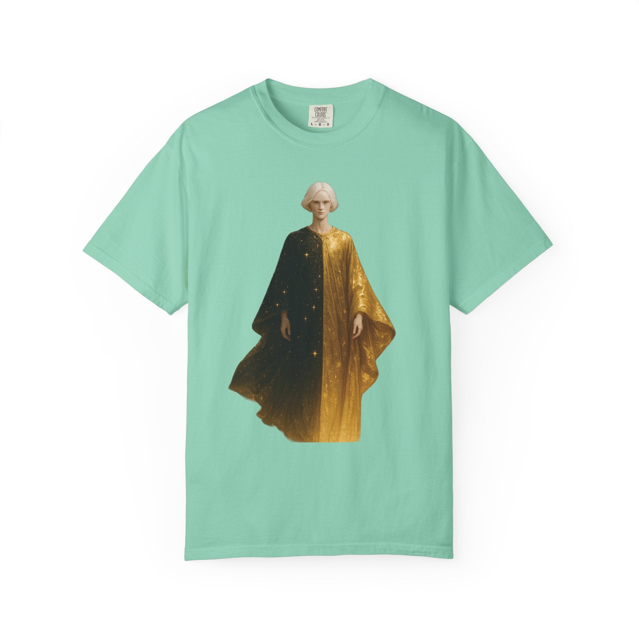 Power Runs Black PRB Twelfth Golden Cloak Figure T-Shirt | Surreal Angelic Portrait by Power Runs Black