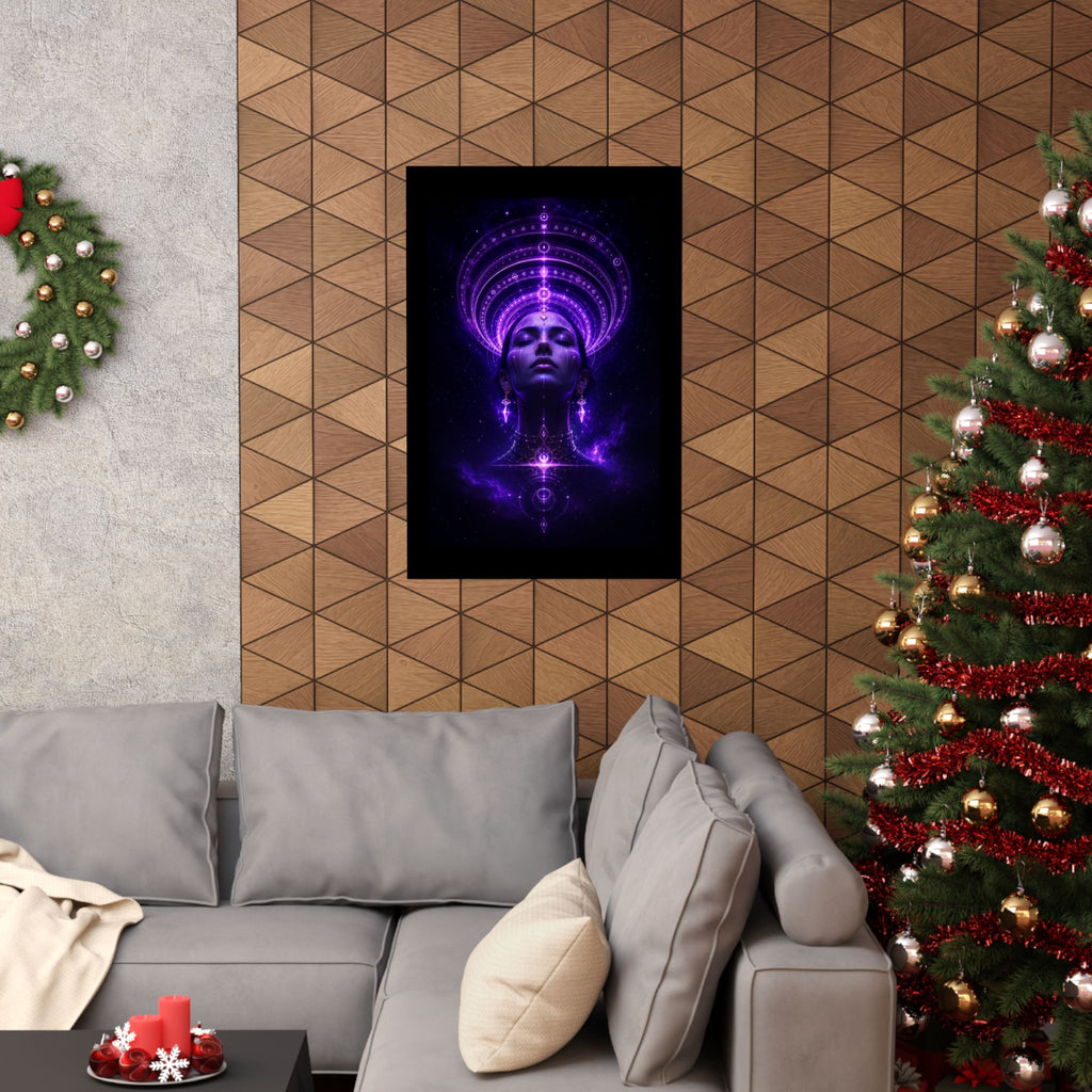 Power Runs Black Cosmic Goddess Poster — Purple Spiritual Wall Art Matte Vertical Print by Power Runs Black