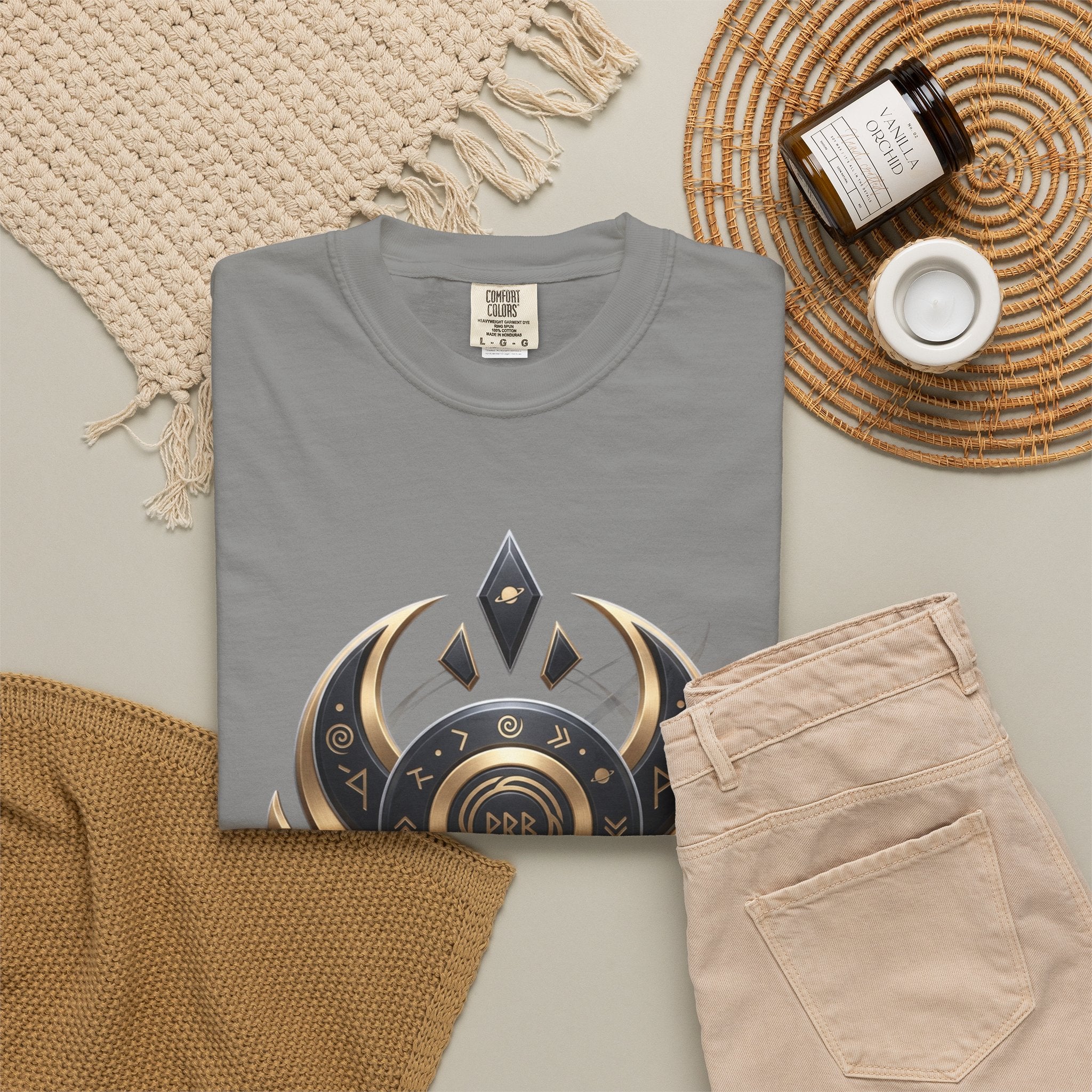 Power Runs Black Mystic Compass Disc T-Shirt — Geometric Gold & Black Emblem Tee by Printify