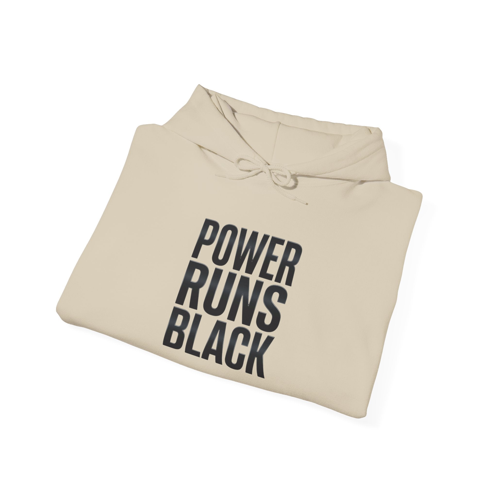 Power Runs Black Hoodie — Bold Graphic Athletic Streetwear by Printify