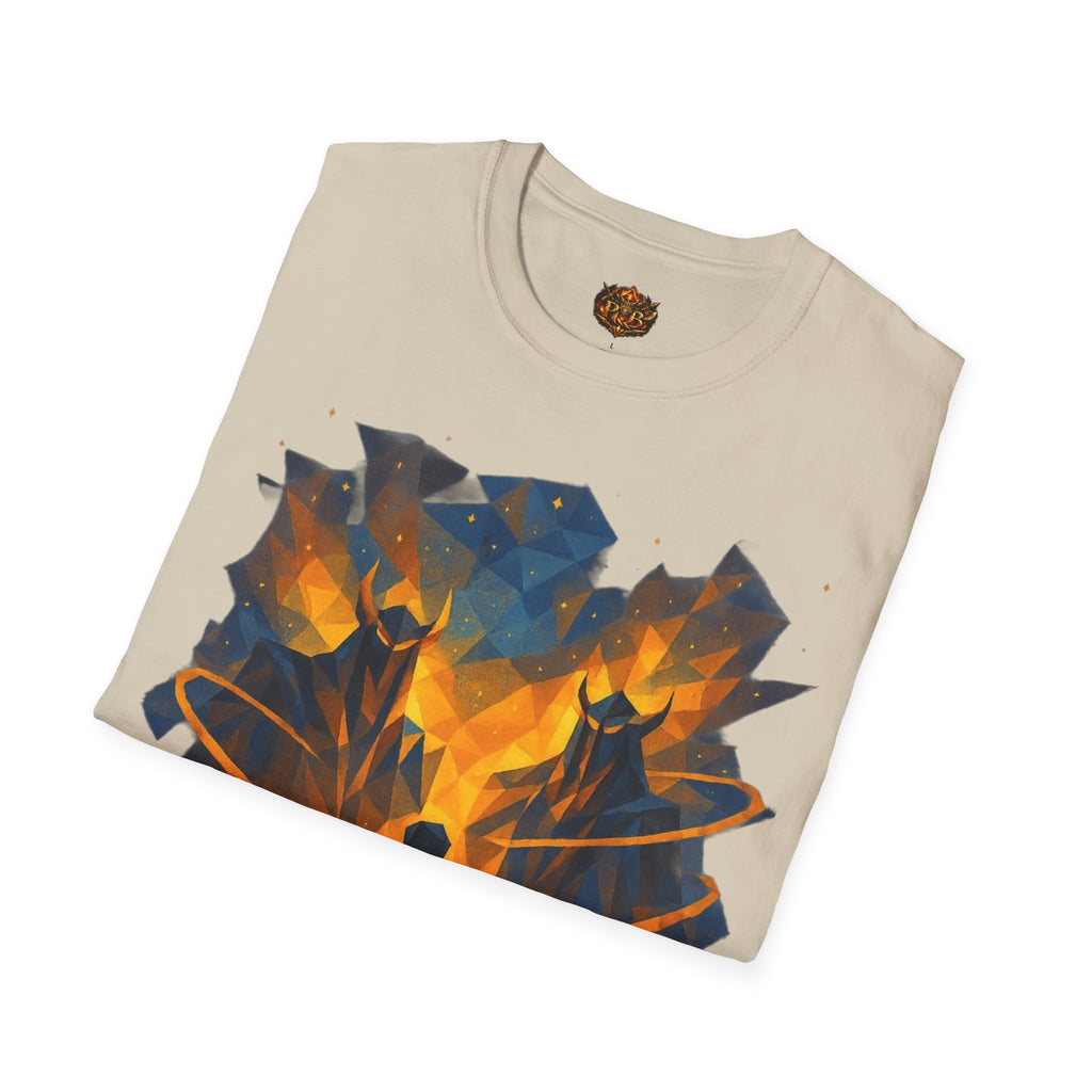 PRB Flame Silhouette Warrior T-Shirt | Fiery Geometric Backdrop by Power Runs Black