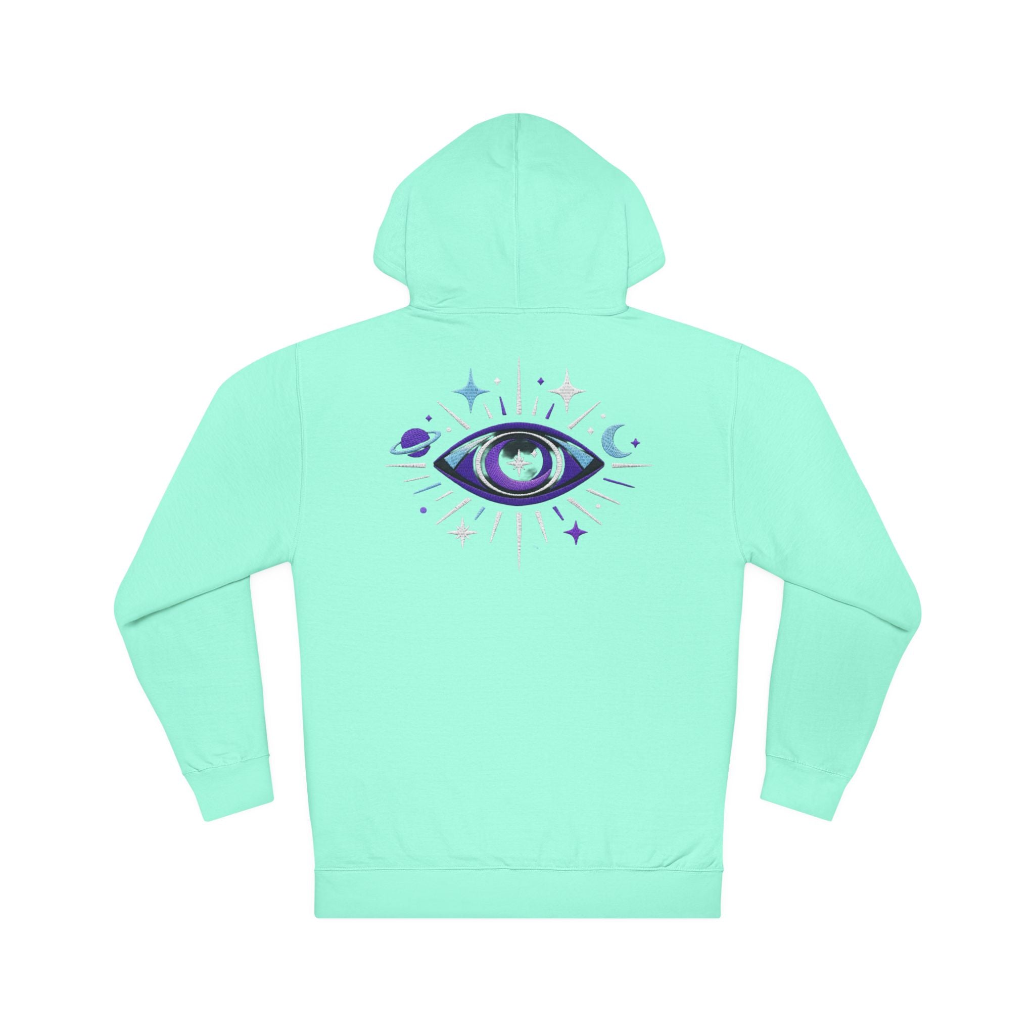 PRB Mystic Purple All-Seeing Eye Hoodie | Celestial Stars Moon by Power Runs Black