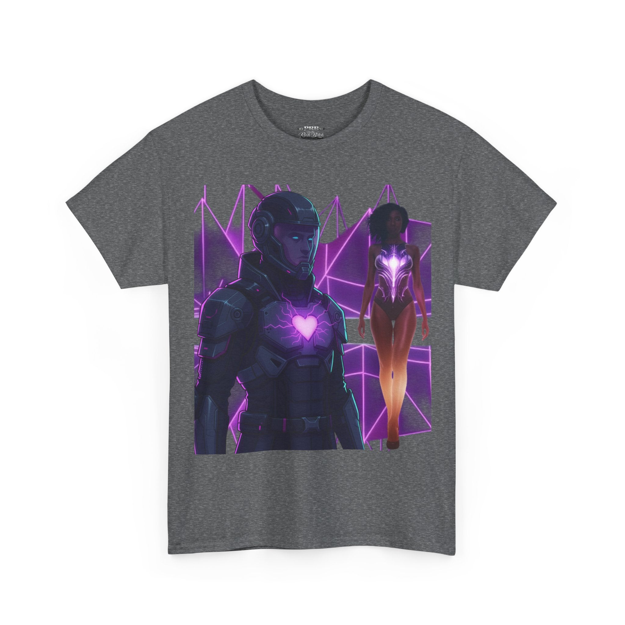 Power Run Black PRB Pretty Rich Bitch The Collection Purple Heart Cyberpunk Knight T-Shirt | Futuristic Armor Sci‑Fi Tee by Printify