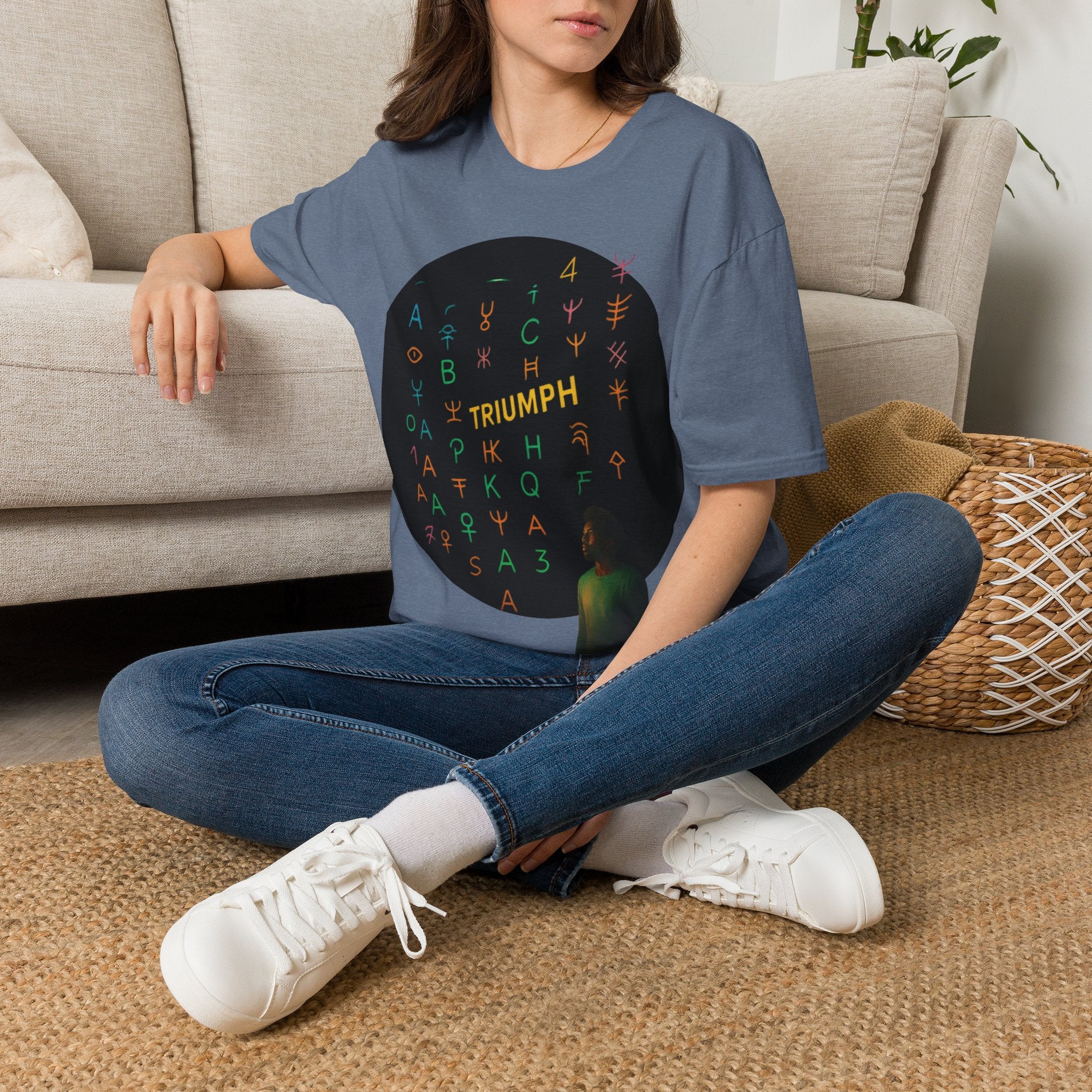 PRB Triumph Afro Hair Silhouette T-Shirt | Black Hair Alphabet Design by Printify