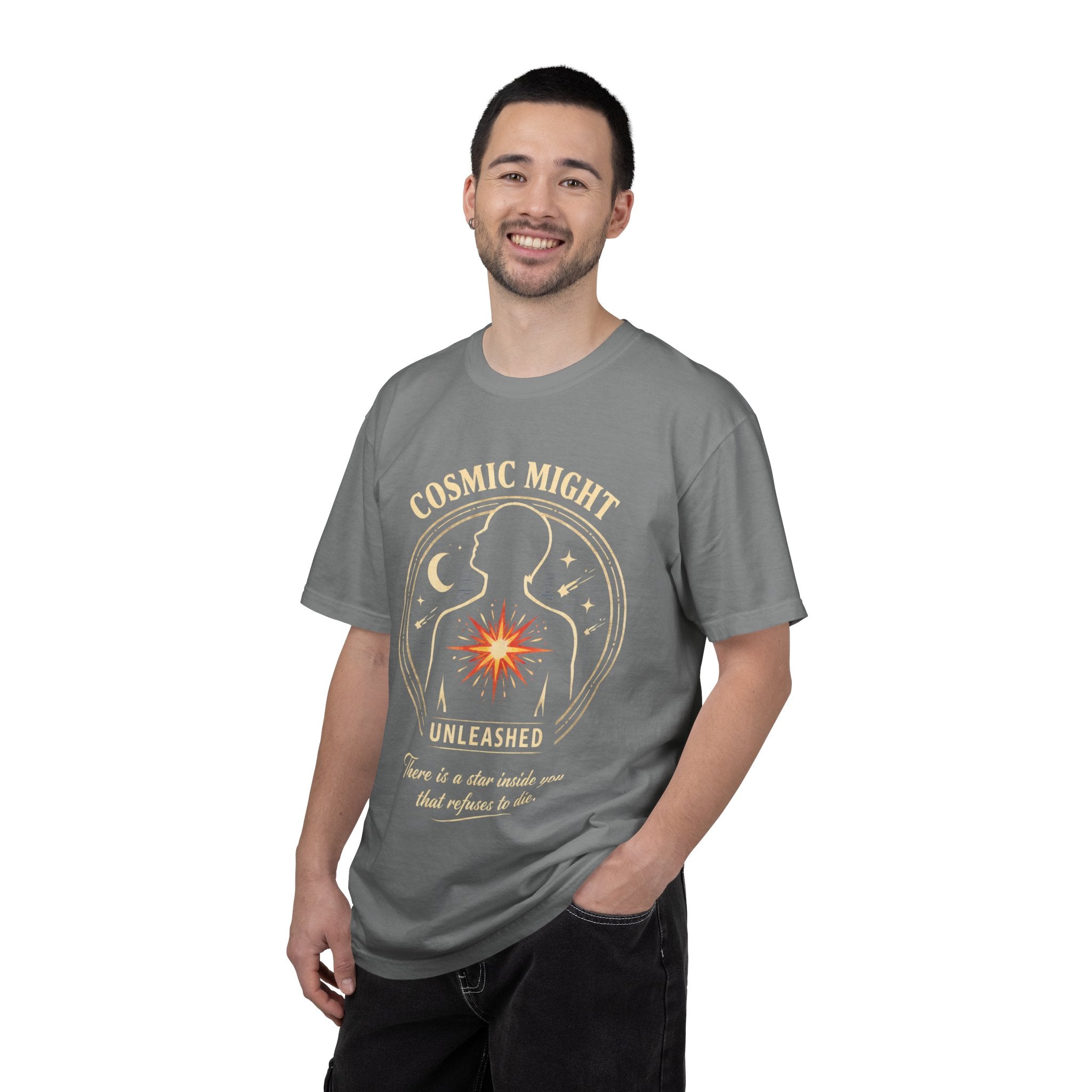 PRB Starforged Flex Cosmic Might T-Shirt — "Unleashed" Astral Heart Graphic Tee by Power Runs Black