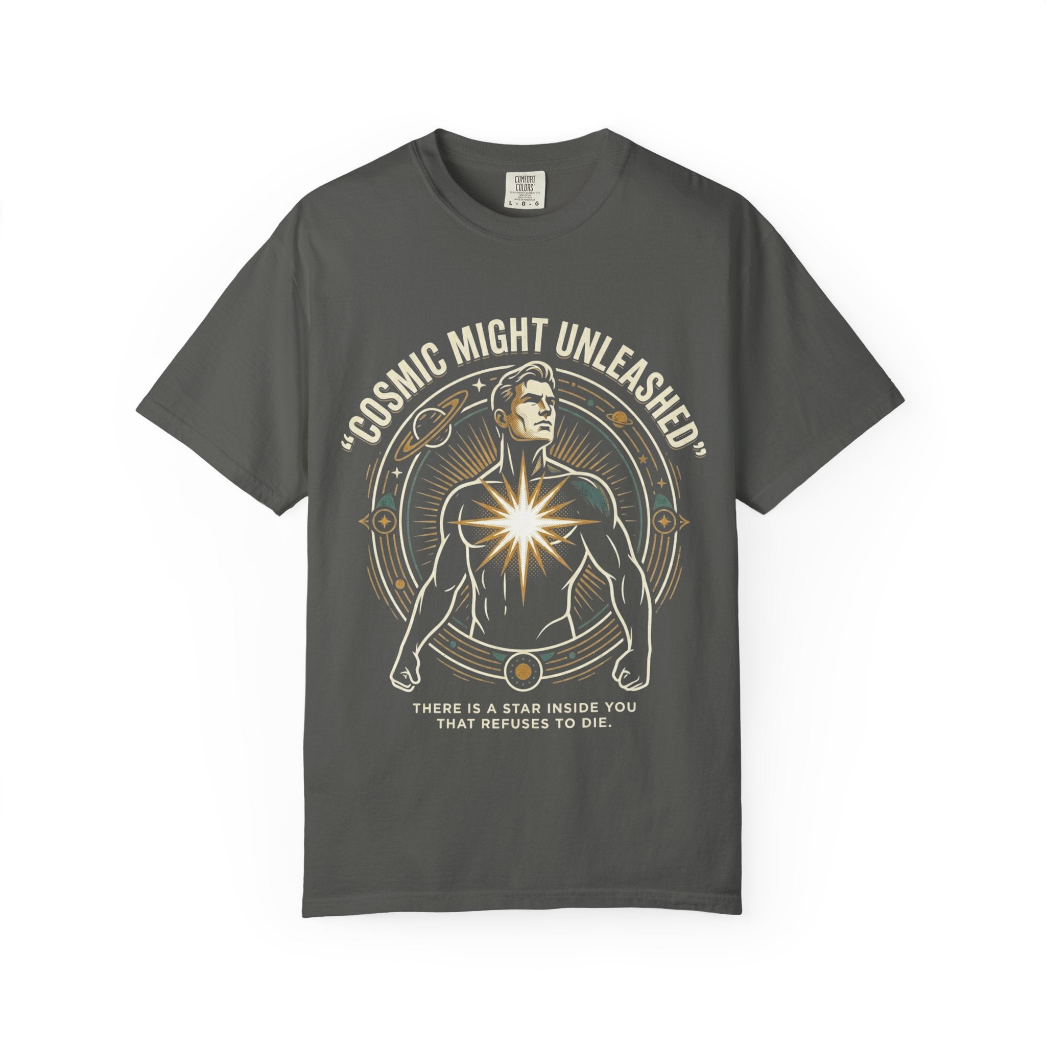 PRB Starforged Flex Cosmic Might Unleashed T-Shirt — Astral Hero Graphic Tee by Power Runs Black