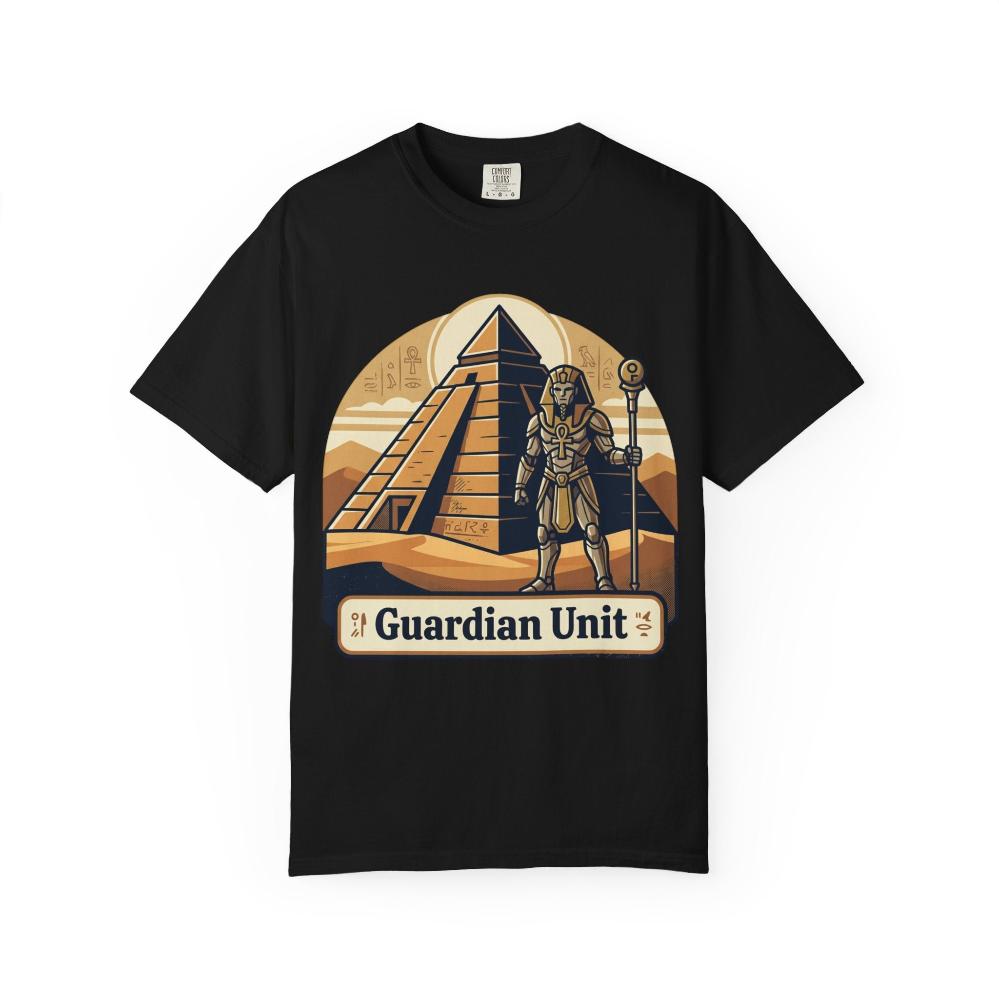 Power Runs Black PRB Guardian Unit T-Shirt — Egyptian Pyramid Sci‑Fi Graphic Tee by Printify