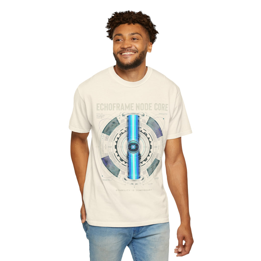 Power Runs Black PRB Echoframe Node Core T-Shirt — Futuristic Tech Graphic Tee by Power Runs Black