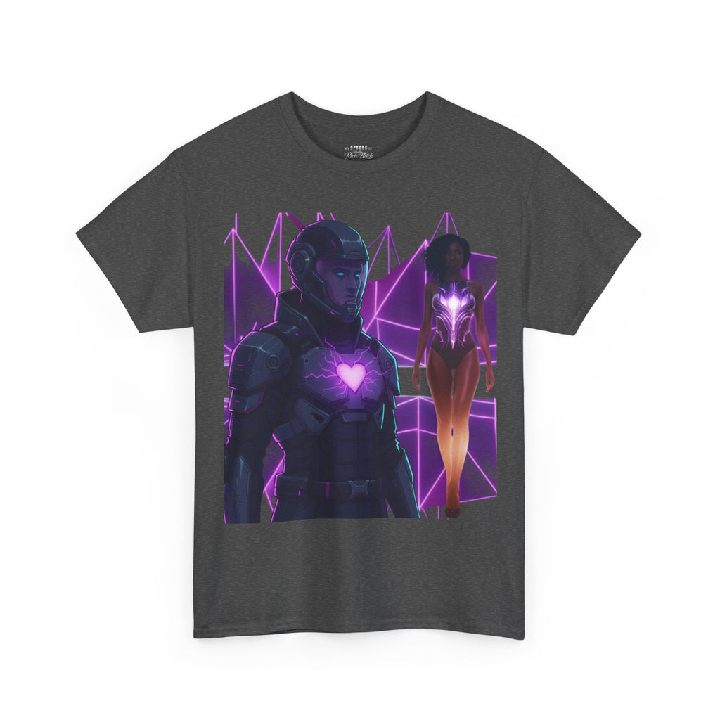 Power Run Black PRB Pretty Rich Bitch The Collection Purple Heart Cyberpunk Knight T-Shirt | Futuristic Armor Sci‑Fi Tee by Printify
