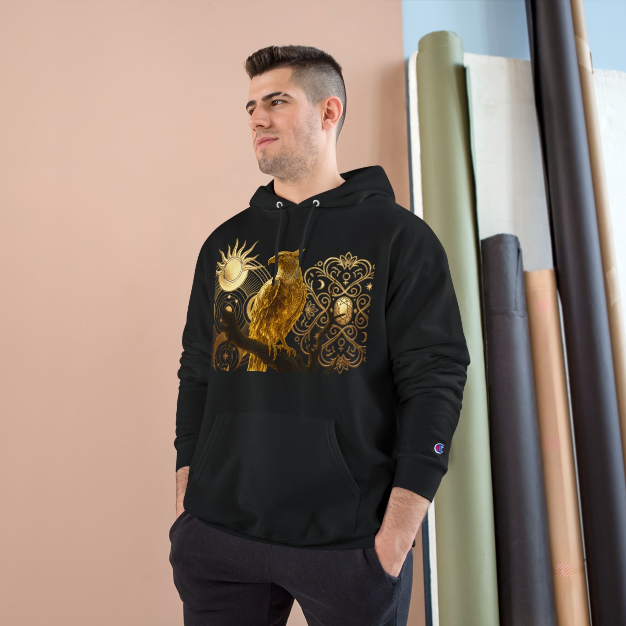PRB Golden Owl Sundial Graphic Champion Hoodie by Power Runs Black