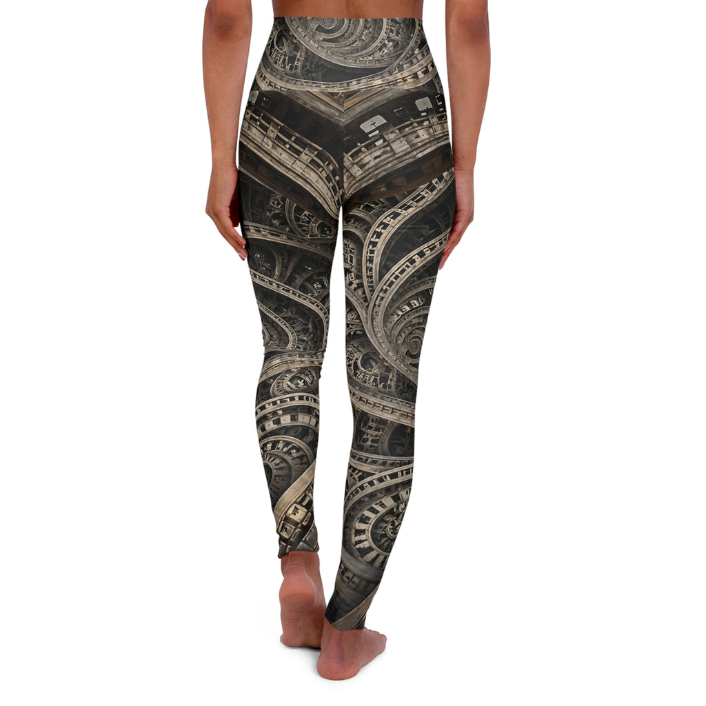 PRB Steampunk Gear Mandala High Waisted Yoga Leggings | All-Over Print by Power Runs Black