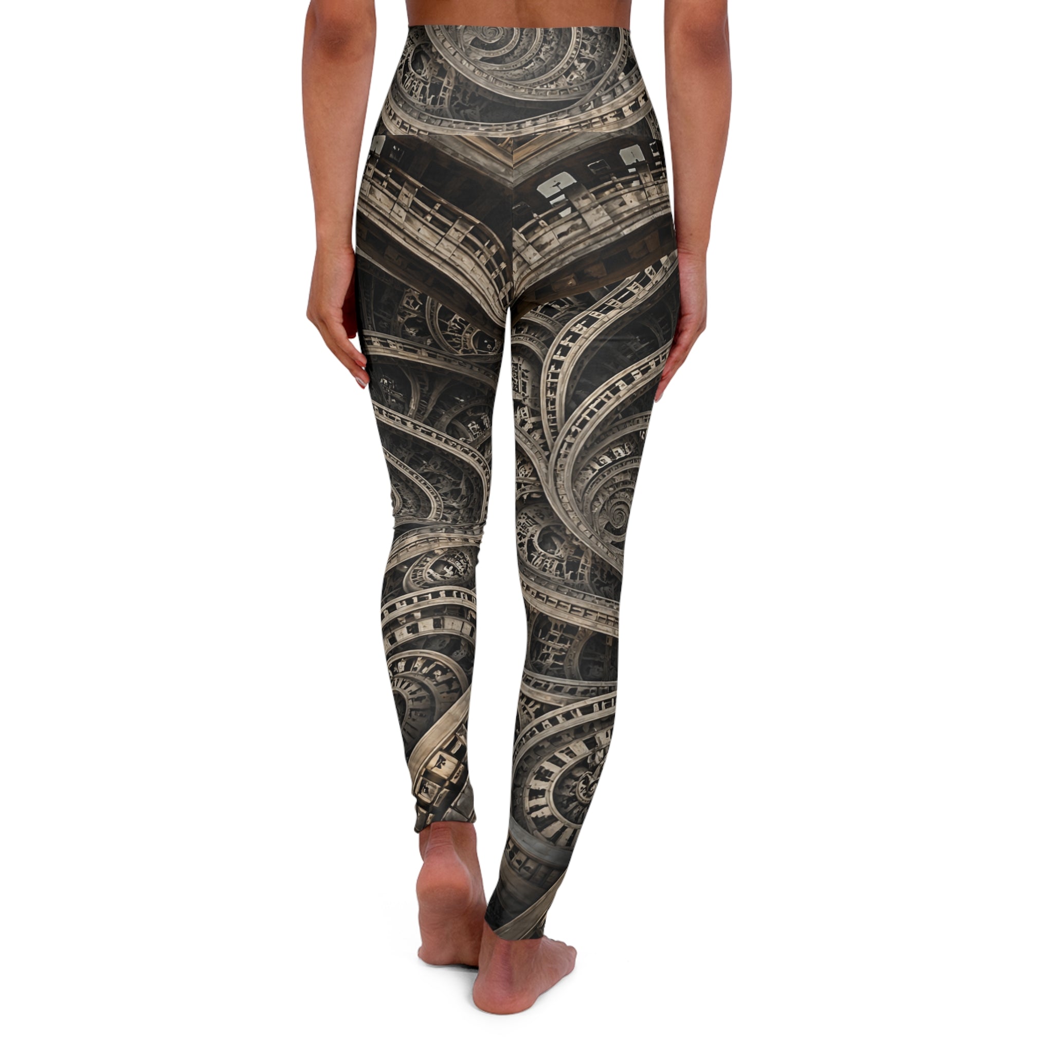 PRB Steampunk Gear Mandala High Waisted Yoga Leggings | All-Over Print by Power Runs Black