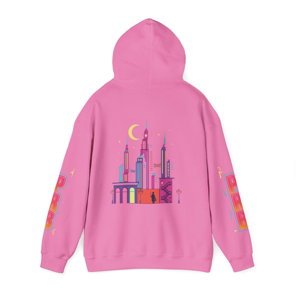 PRB Graphic Hoodie — Colorful Cityscape Pullover by Power Runs Black