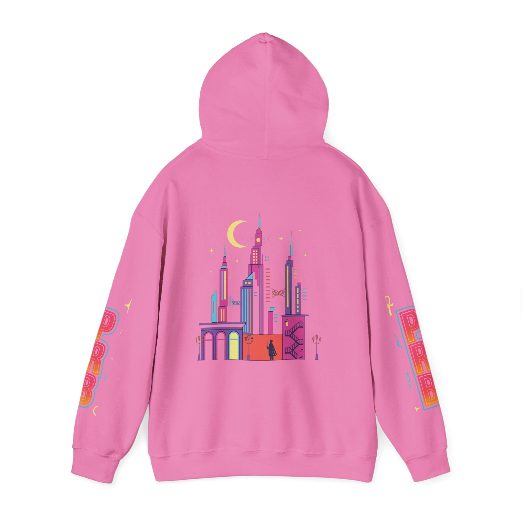 PRB Graphic Hoodie — Colorful Cityscape Pullover by Power Runs Black