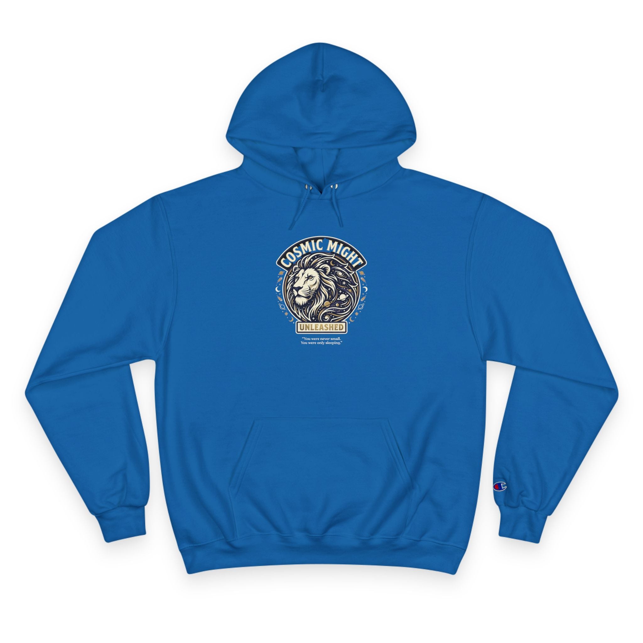 PRB Starforged Flex Cosmic Might Unleashed Lion Crest Hoodie — 'Unleashed' Athletic Champion Graphic Hoodie by Power Runs Black