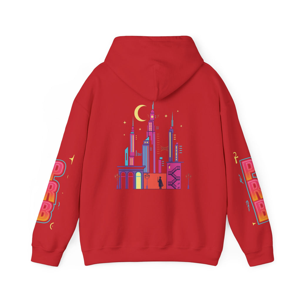 PRB Graphic Hoodie — Colorful Cityscape Pullover by Power Runs Black