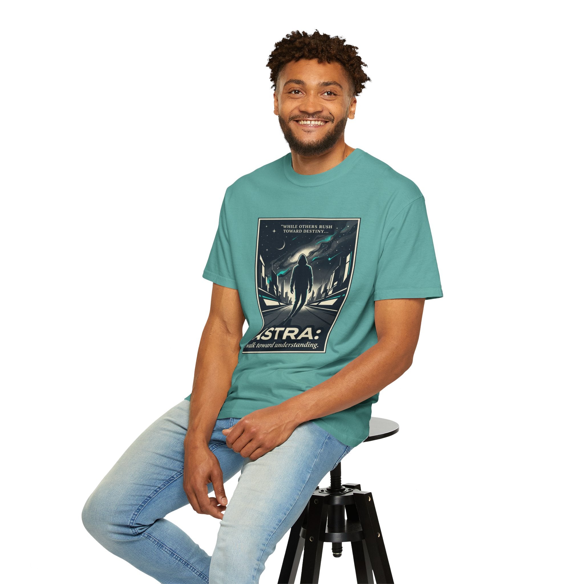 Power Runs Black Astra Sci‑Fi Graphic T-Shirt — "I walk toward understanding" Poster Design by Power Runs Black