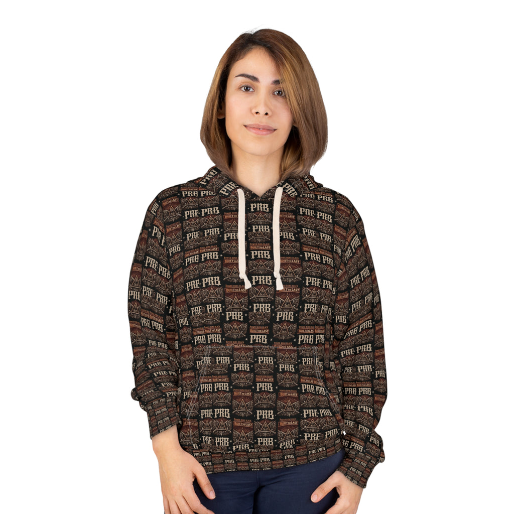 PRB Vintage Brick Wall Pattern Hoodie | Repeating 'PRB' Graphic by Power Runs Black