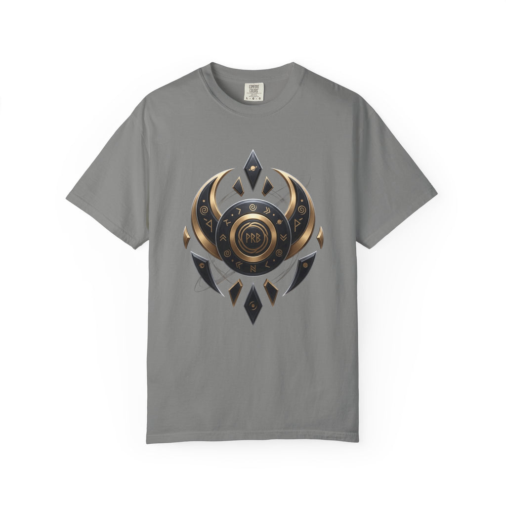 Power Runs Black Mystic Compass Disc T-Shirt — Geometric Gold & Black Emblem Tee by Printify