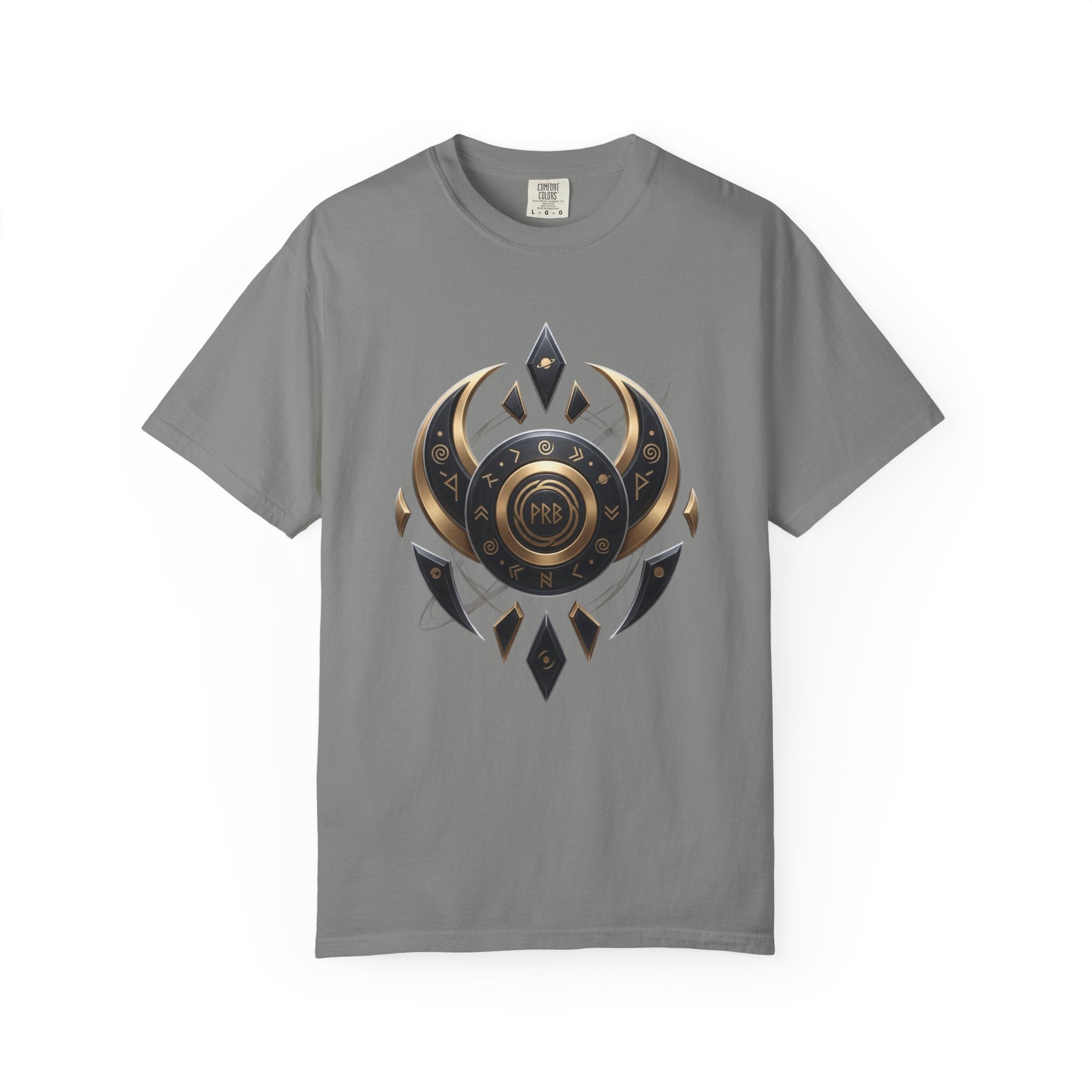 Power Runs Black Mystic Compass Disc T-Shirt — Geometric Gold & Black Emblem Tee by Printify