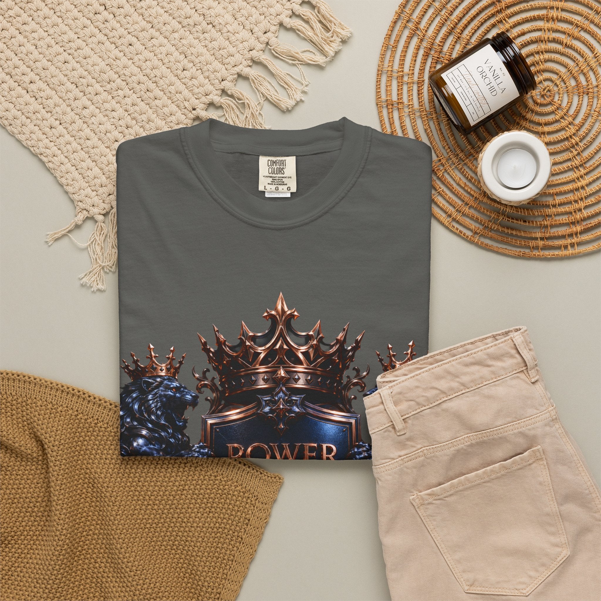 Power Runs Black Crest T-shirt | Heraldic Lion Shield Tee by Power Runs Black