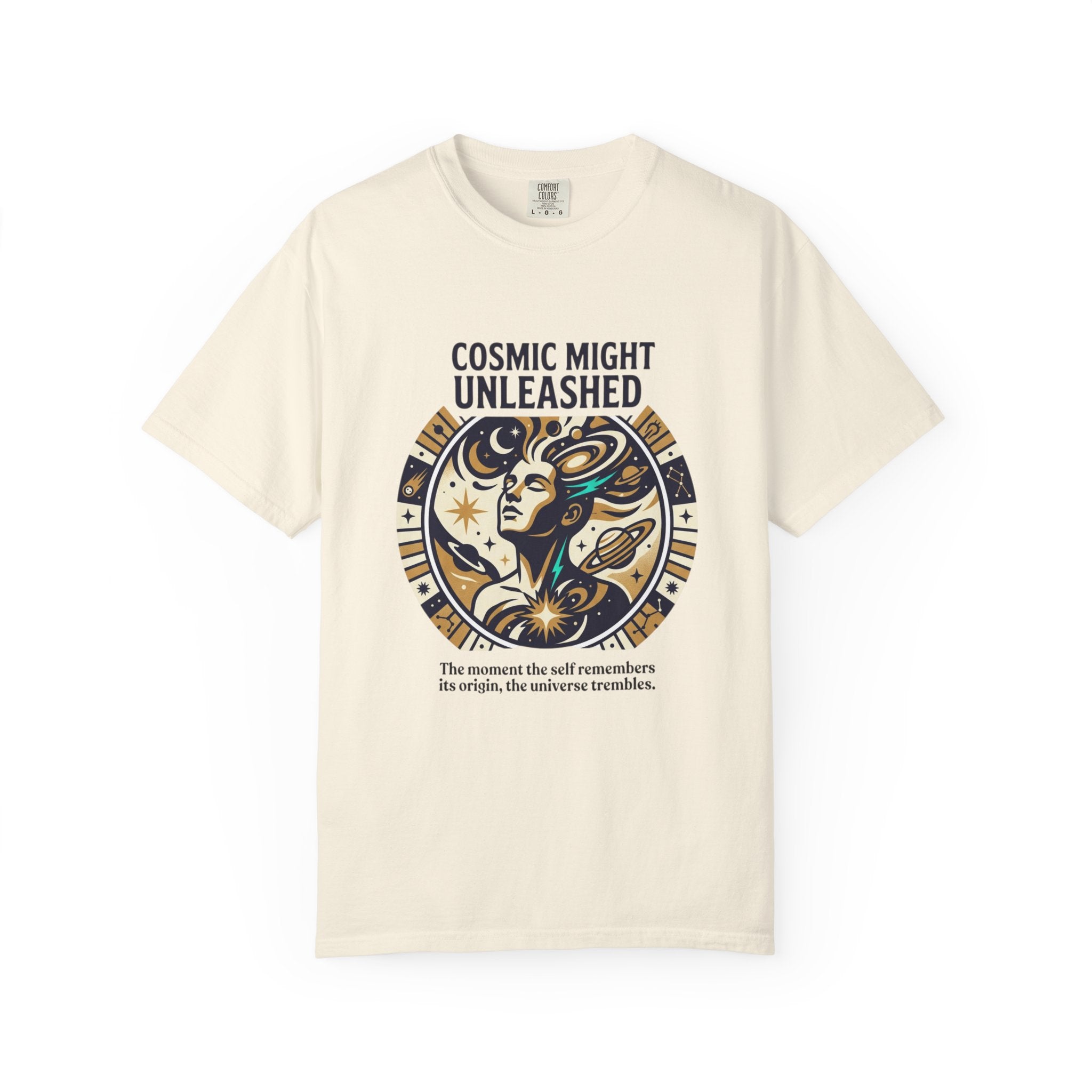 PRB Starforged Flex Cosmic Might Unleashed Graphic T-Shirt — Celestial Stag Astrology Tee by Power Runs Black