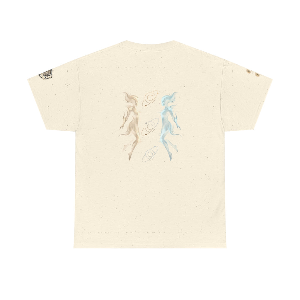 Power Runs Black Gemini Spirit Tee — Twin Sun & Moon Celestial Graphic T-Shirt by Printify