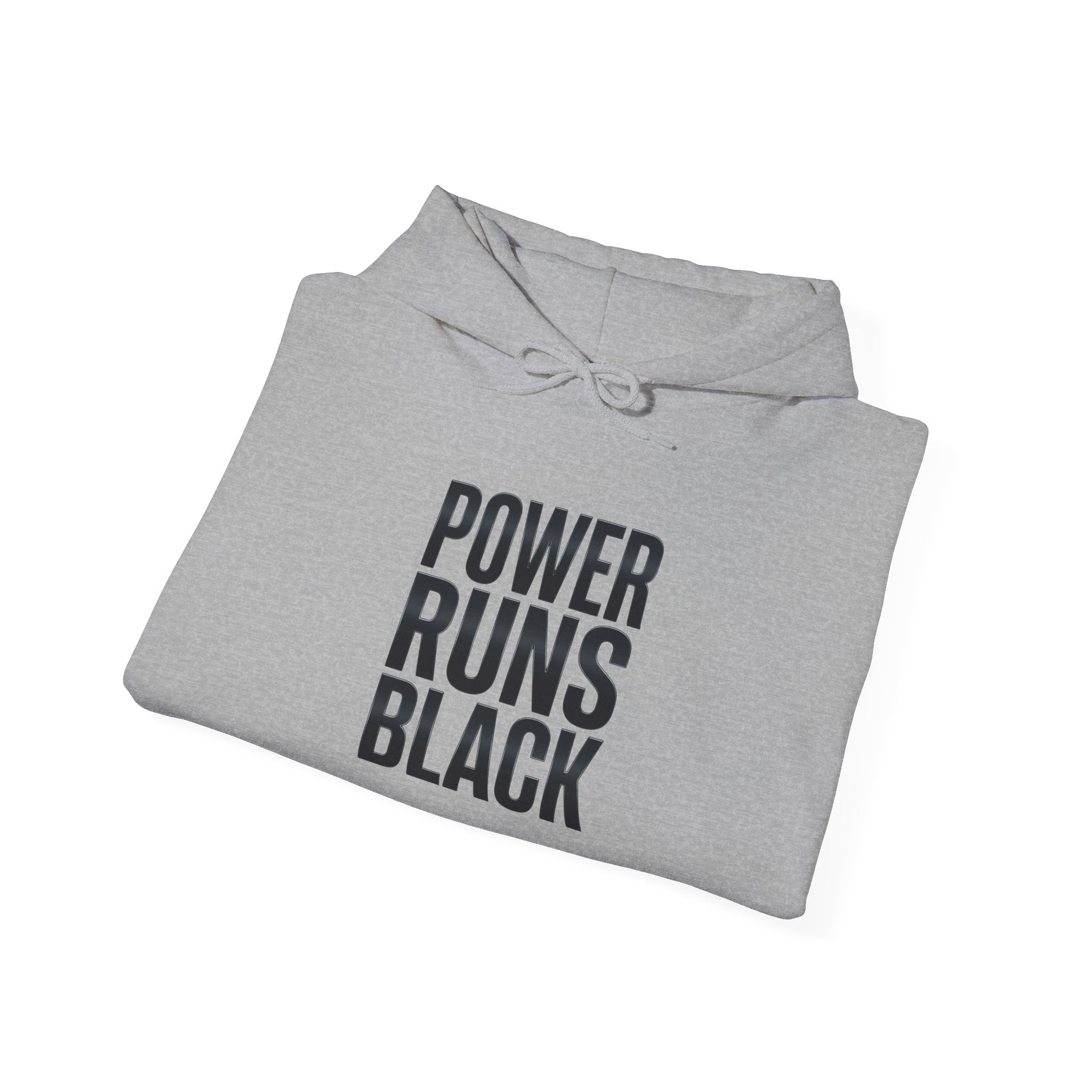 Power Runs Black Hoodie — Bold Graphic Athletic Streetwear by Printify