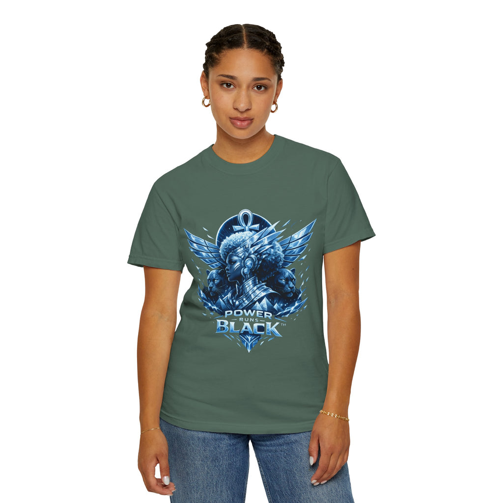 Power of Black Graphic T-Shirt — Egyptian Ankh Warrior Design by Power Runs Black