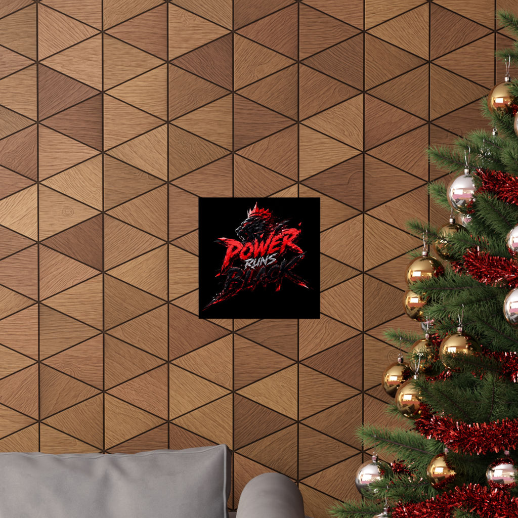 Power Runs Black Matte Poster — Red Panther Skull Graphic Wall Art by Power Runs Black