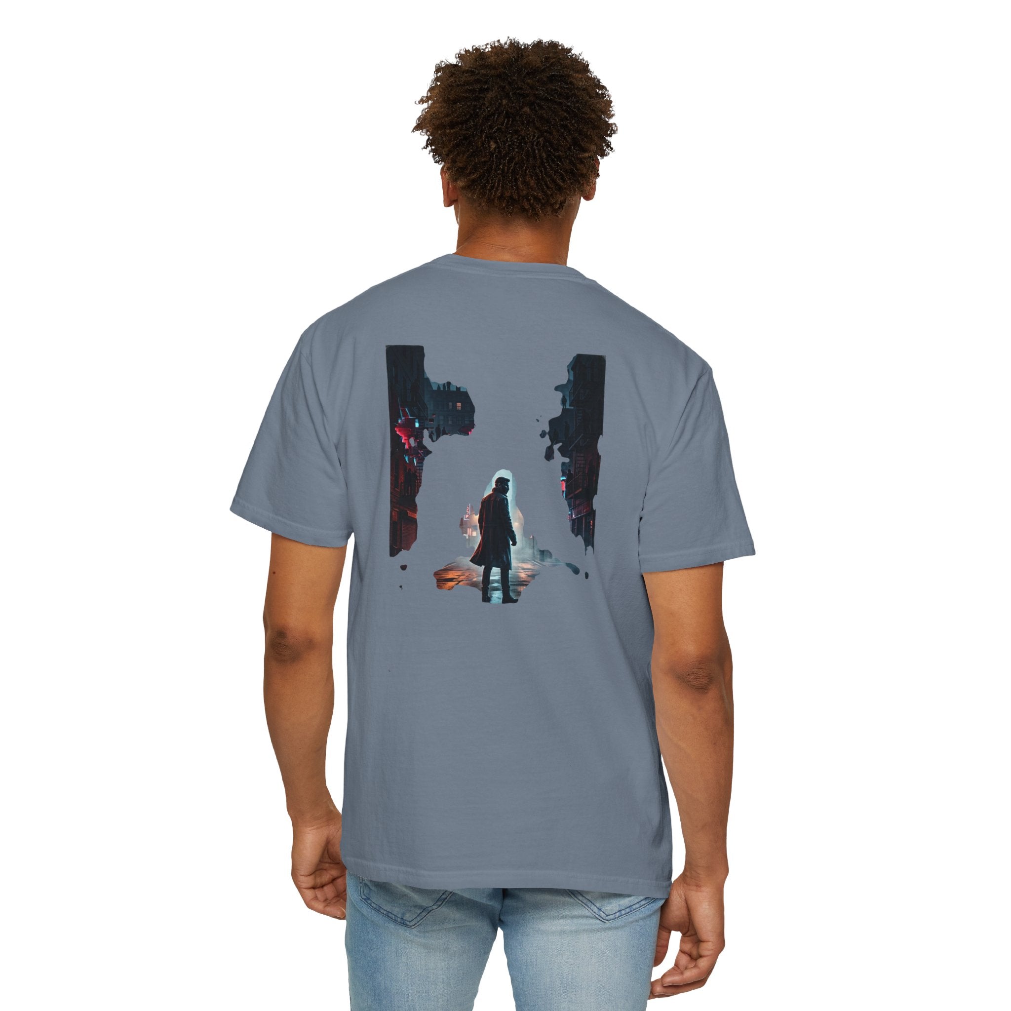 Syndication Loop Cyberpunk Portrait Tee — Tech-Noir Graphic T-Shirt | Power Runs Black by Printify